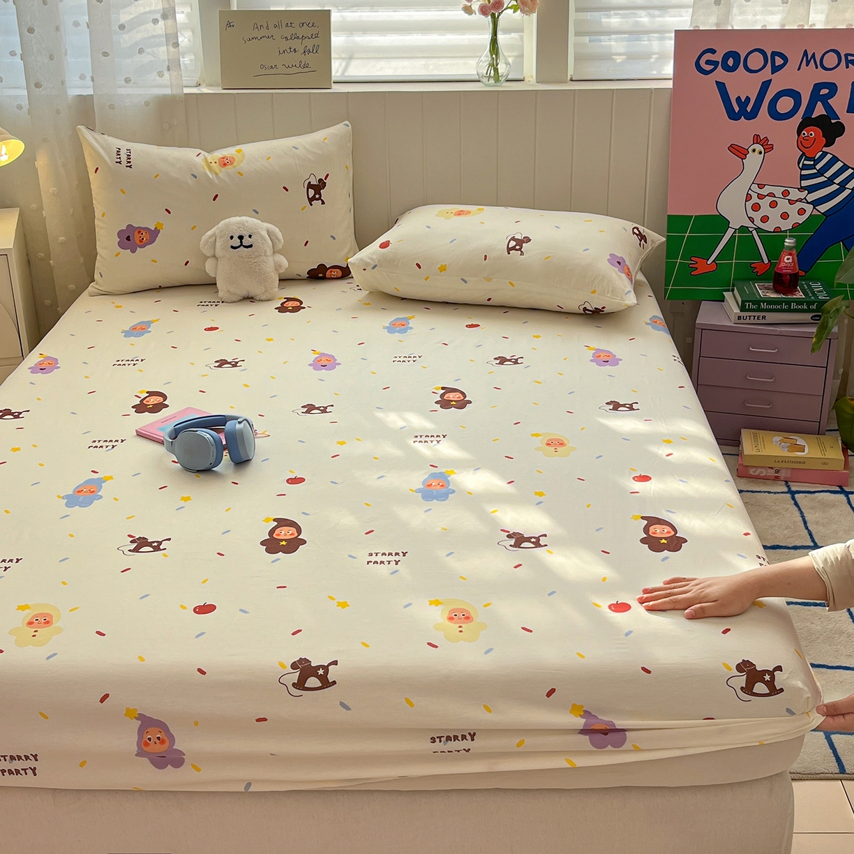 91家纺网 家纺一手货源 找家纺 桃子家居 2026新款纯棉全棉单品印花卡通可爱少女床单床笠枕套系列 棉单品-七彩星星