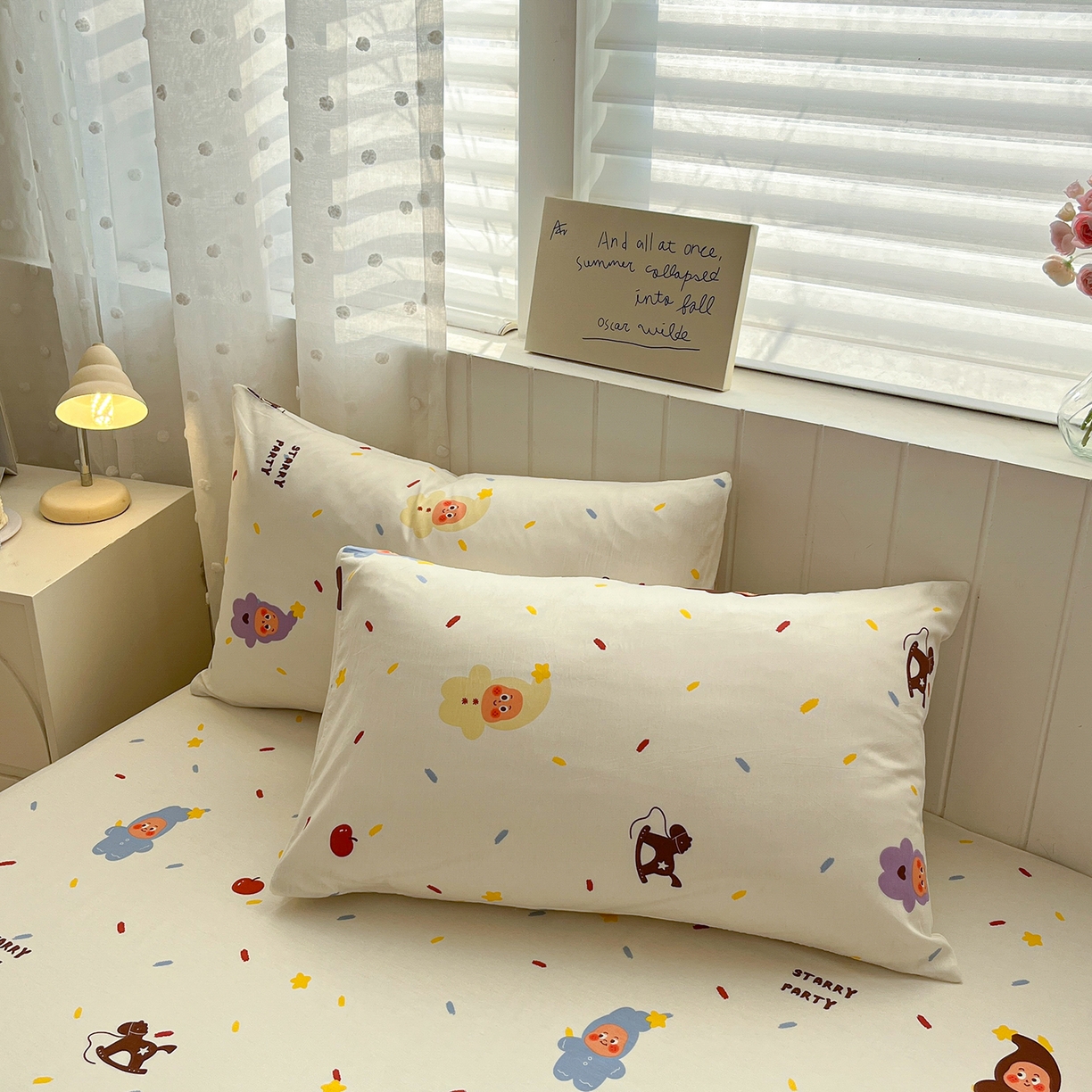 91家纺网 家纺一手货源 找家纺 桃子家居 2026新款纯棉全棉单品印花卡通可爱少女床单床笠枕套系列 棉单品-七彩星星