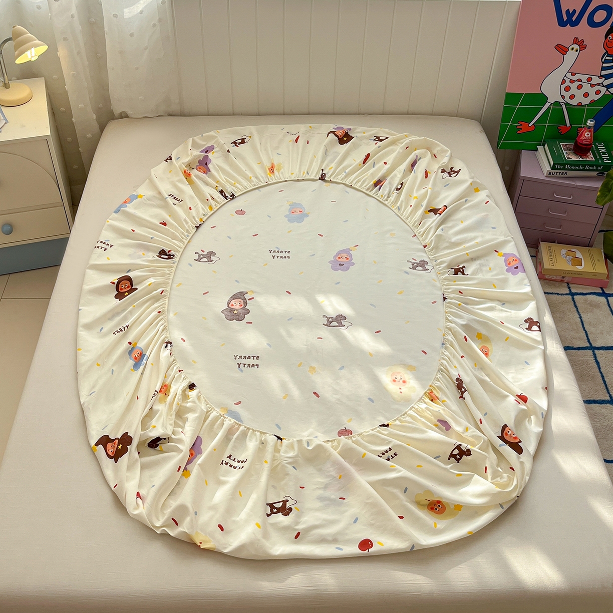 91家纺网 家纺一手货源 找家纺 桃子家居 2026新款纯棉全棉单品印花卡通可爱少女床单床笠枕套系列 棉单品-七彩星星