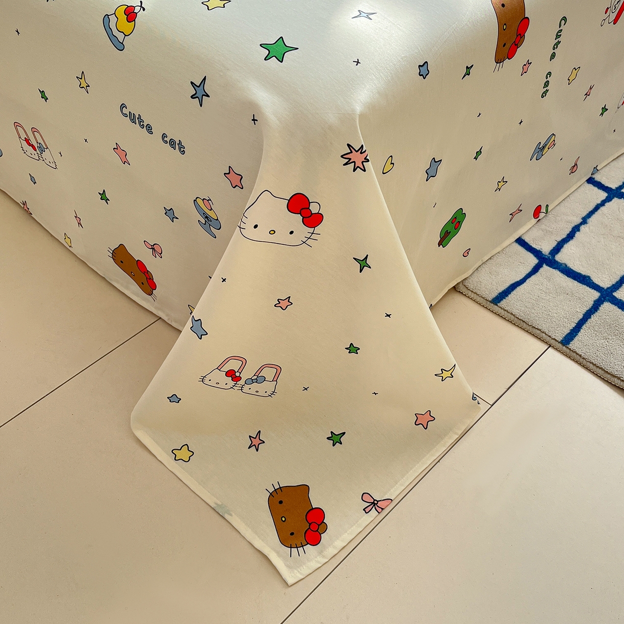 91家纺网 家纺一手货源 找家纺 桃子家居 2026新款纯棉全棉单品印花卡通可爱少女床单床笠枕套系列 棉单品-甜品猫咪