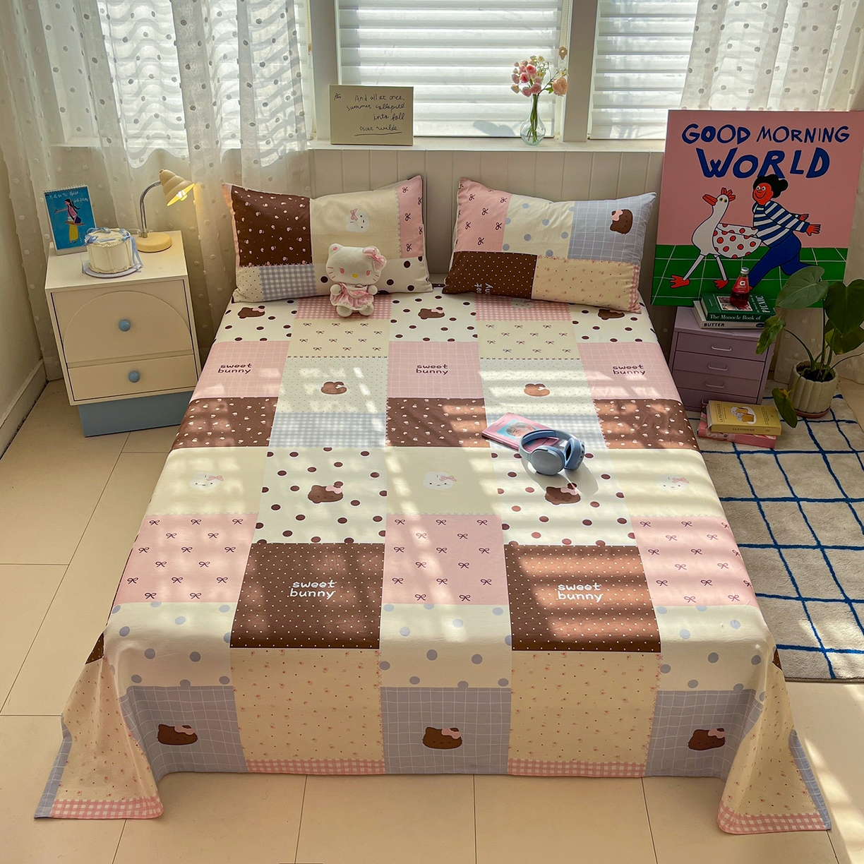 桃子家居 2026新款纯棉全棉单品印花卡通可爱少女床单床笠枕套系列 棉单品-甜心可可