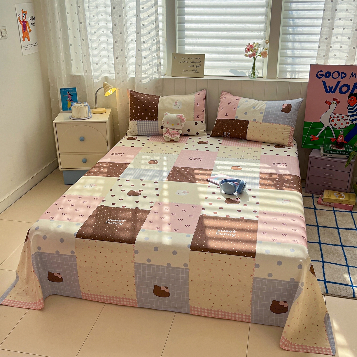 91家纺网 家纺一手货源 找家纺 桃子家居 2026新款纯棉全棉单品印花卡通可爱少女床单床笠枕套系列 棉单品-甜心可可