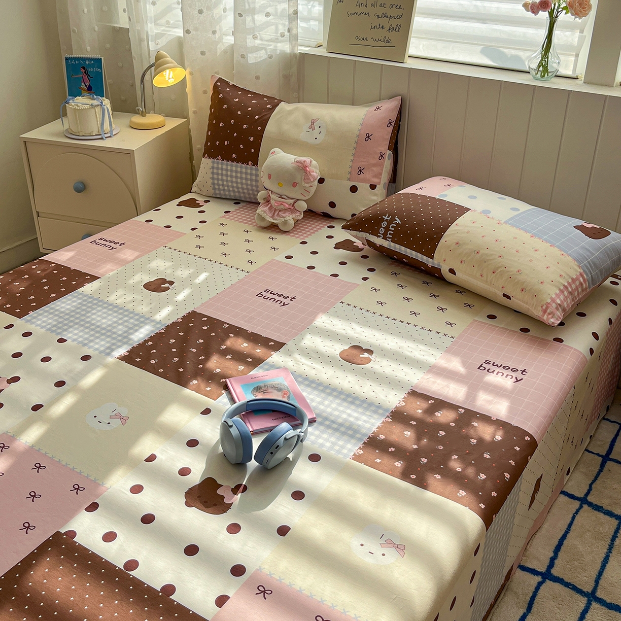 91家纺网 家纺一手货源 找家纺 桃子家居 2026新款纯棉全棉单品印花卡通可爱少女床单床笠枕套系列 棉单品-甜心可可