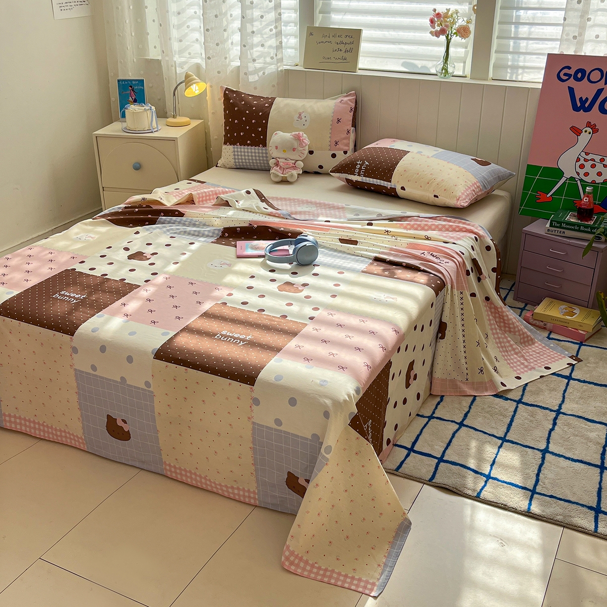 91家纺网 家纺一手货源 找家纺 桃子家居 2026新款纯棉全棉单品印花卡通可爱少女床单床笠枕套系列 棉单品-甜心可可