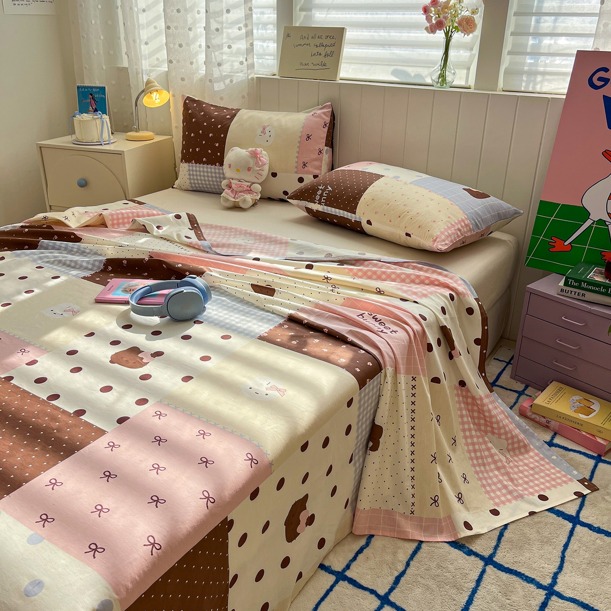 91家纺网 家纺一手货源 找家纺 桃子家居 2026新款纯棉全棉单品印花卡通可爱少女床单床笠枕套系列 棉单品-甜心可可