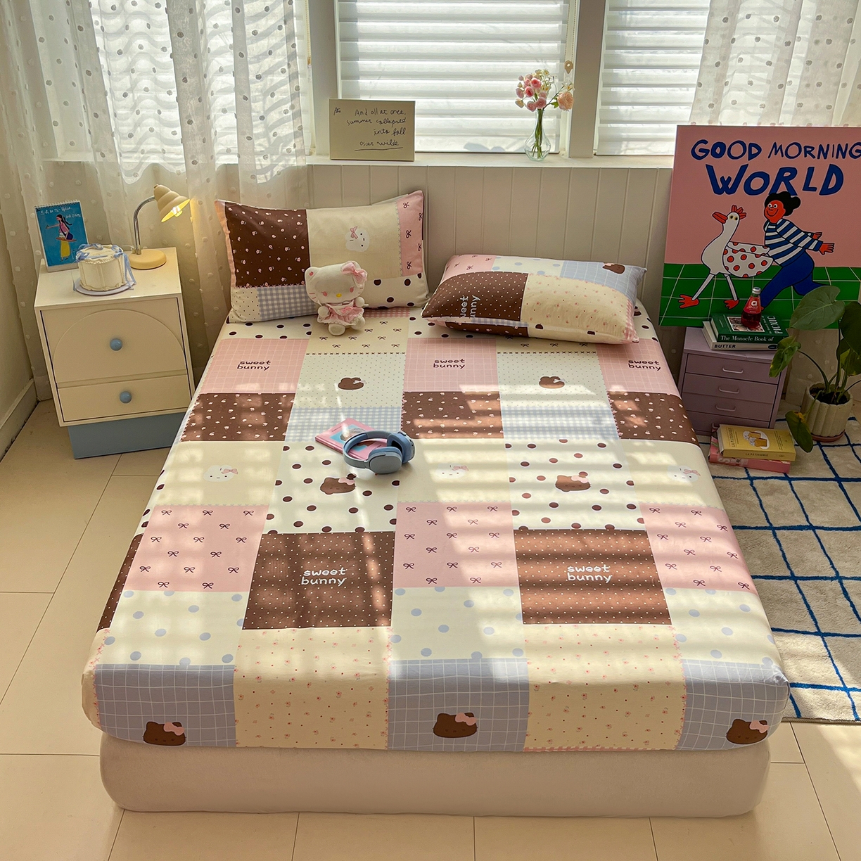 91家纺网 家纺一手货源 找家纺 桃子家居 2026新款纯棉全棉单品印花卡通可爱少女床单床笠枕套系列 棉单品-甜心可可