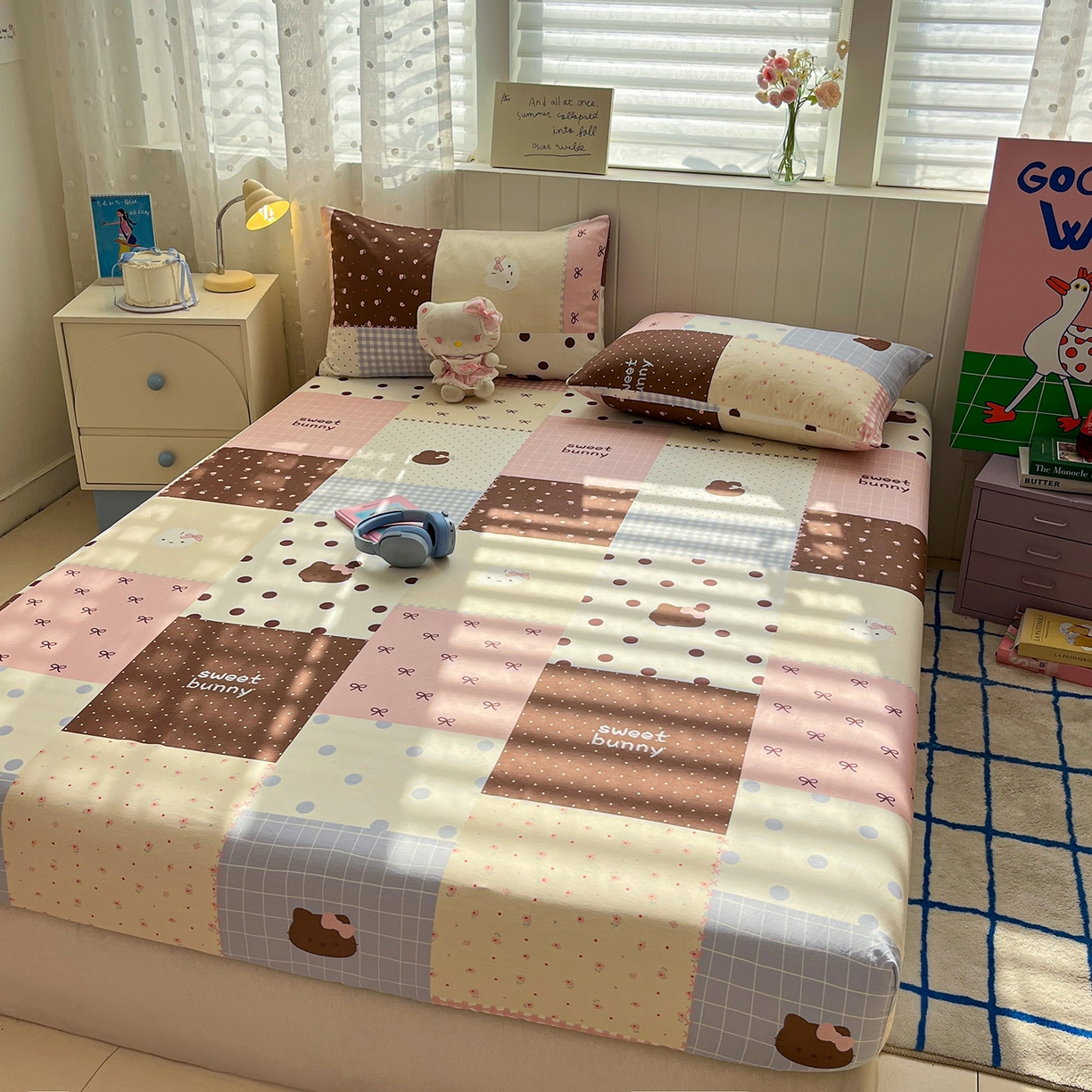 91家纺网 家纺一手货源 找家纺 桃子家居 2026新款纯棉全棉单品印花卡通可爱少女床单床笠枕套系列 棉单品-甜心可可