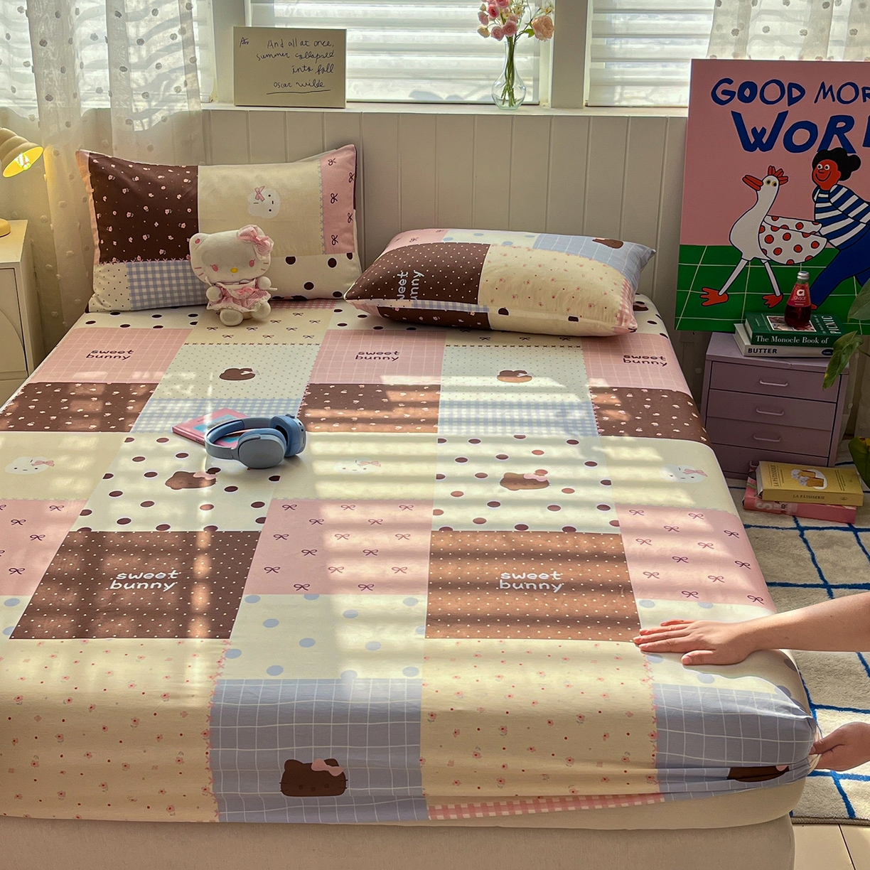 91家纺网 家纺一手货源 找家纺 桃子家居 2026新款纯棉全棉单品印花卡通可爱少女床单床笠枕套系列 棉单品-甜心可可