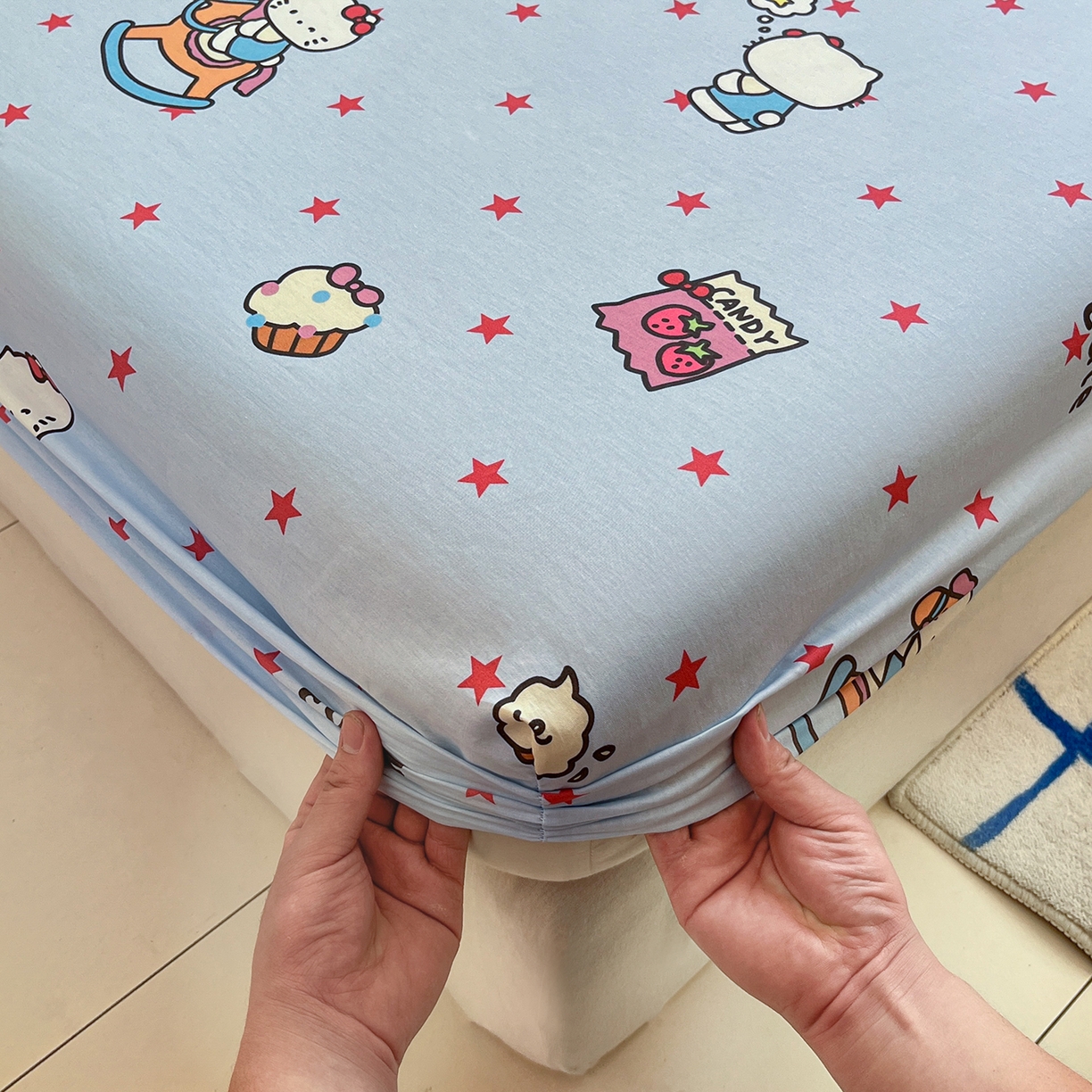 91家纺网 家纺一手货源 找家纺 桃子家居 2026新款纯棉全棉单品印花卡通可爱少女床单床笠枕套系列 棉单品-摇摇马猫咪