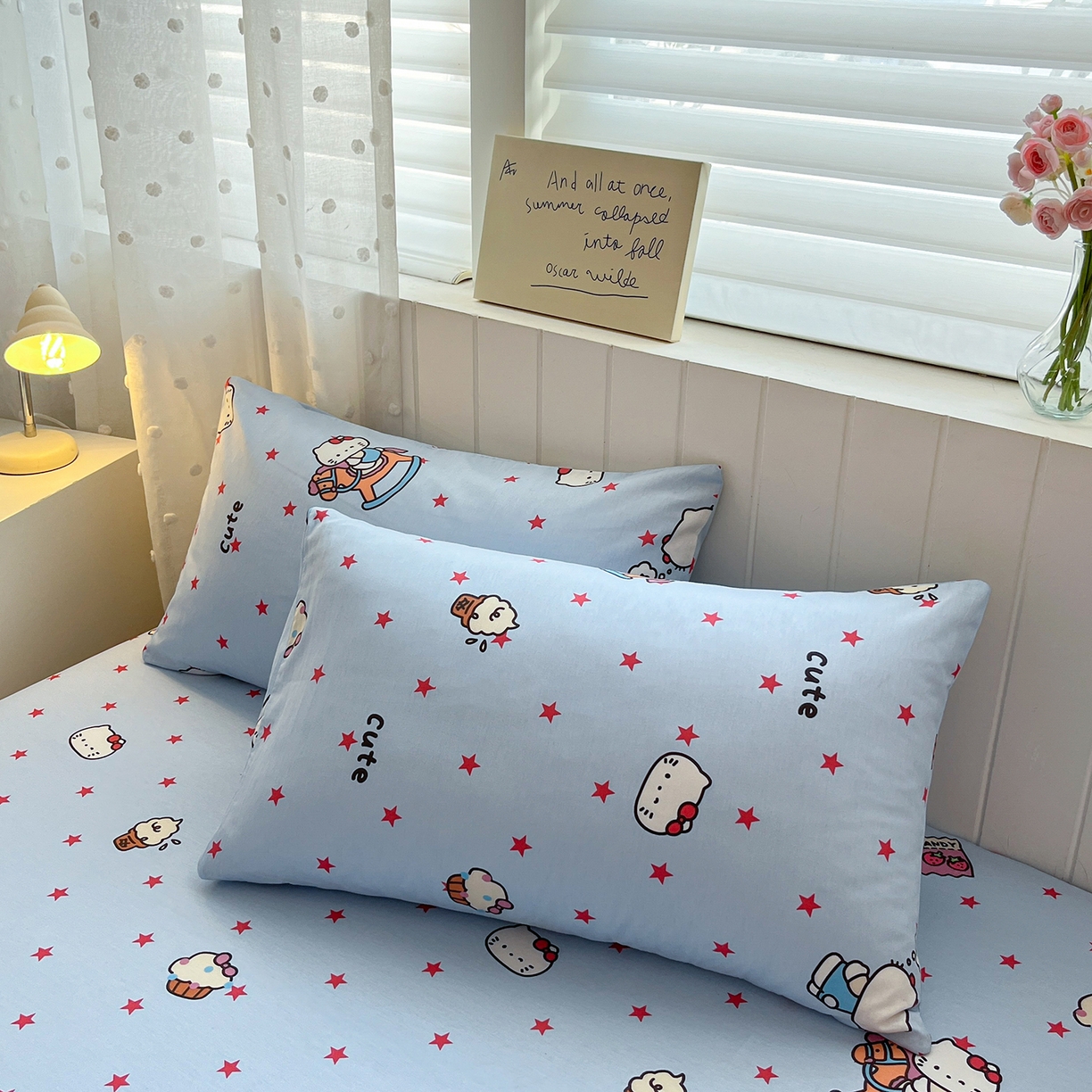 91家纺网 家纺一手货源 找家纺 桃子家居 2026新款纯棉全棉单品印花卡通可爱少女床单床笠枕套系列 棉单品-摇摇马猫咪