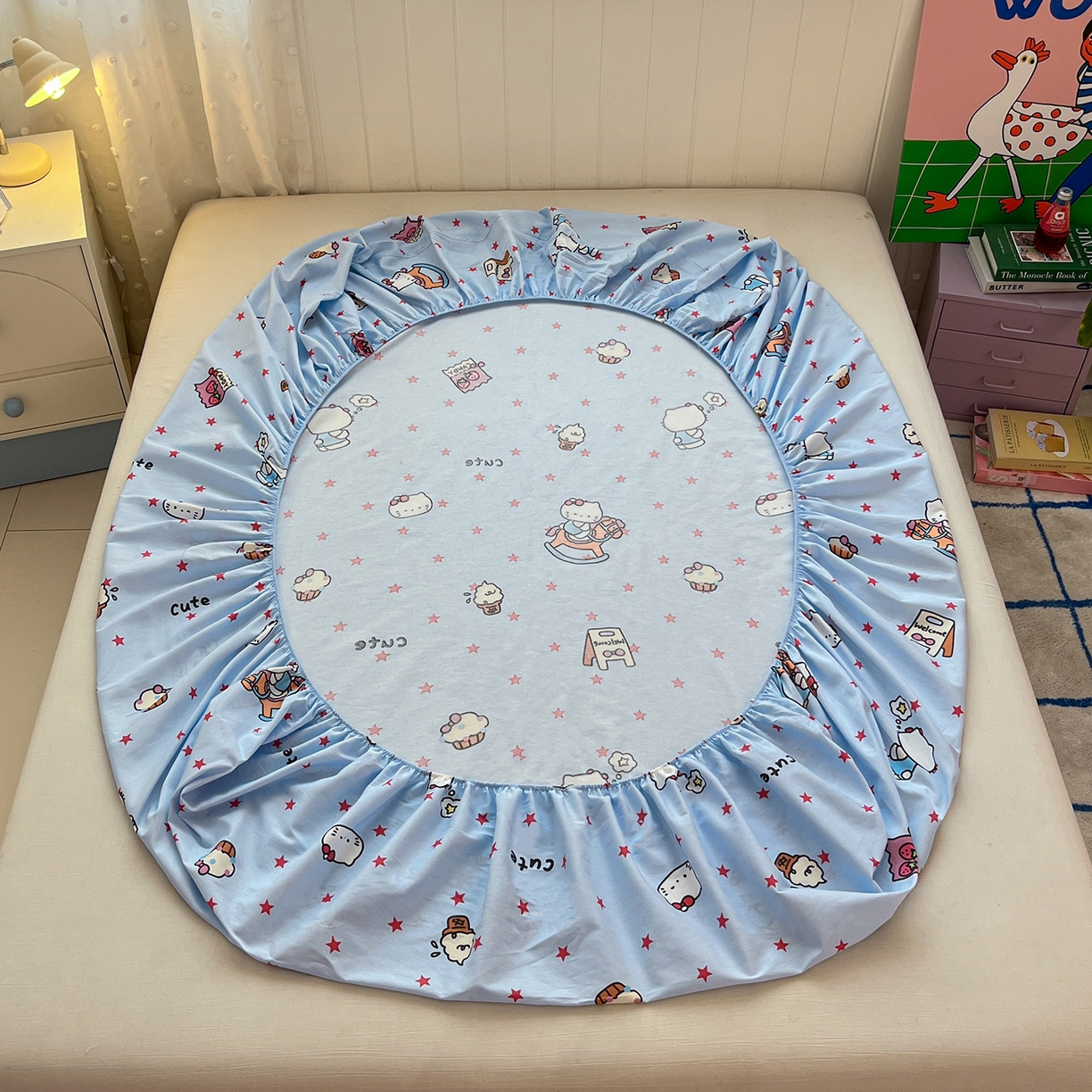 91家纺网 家纺一手货源 找家纺 桃子家居 2026新款纯棉全棉单品印花卡通可爱少女床单床笠枕套系列 棉单品-摇摇马猫咪