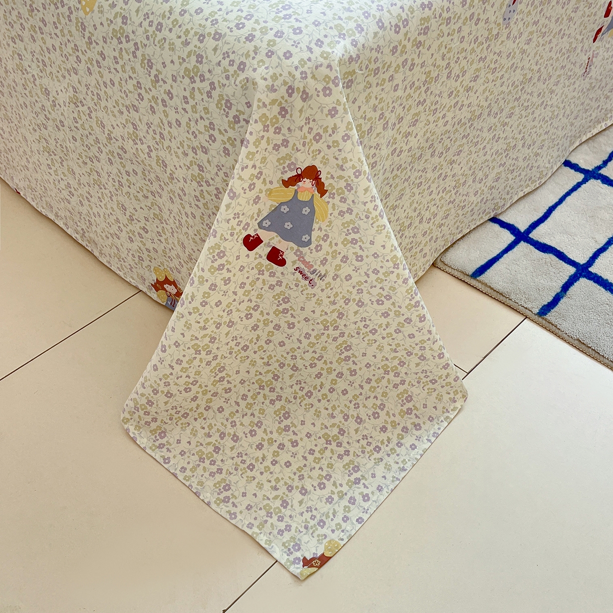 91家纺网 家纺一手货源 找家纺 桃子家居 2026新款纯棉全棉单品印花卡通可爱少女床单床笠枕套系列 棉单品-紫花女孩