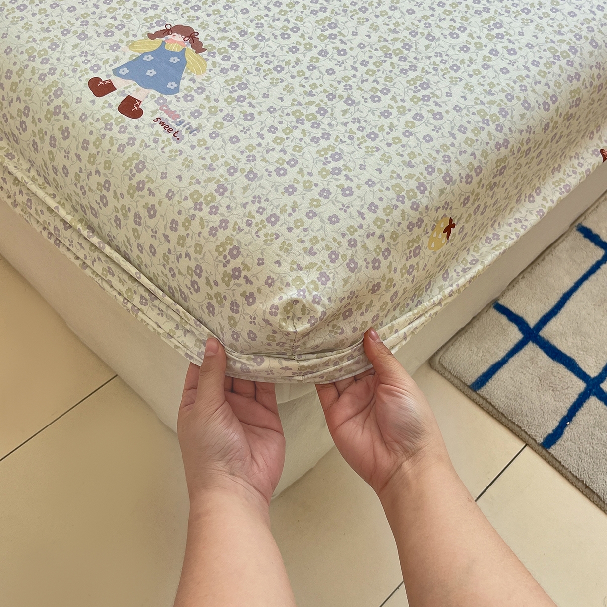 91家纺网 家纺一手货源 找家纺 桃子家居 2026新款纯棉全棉单品印花卡通可爱少女床单床笠枕套系列 棉单品-紫花女孩