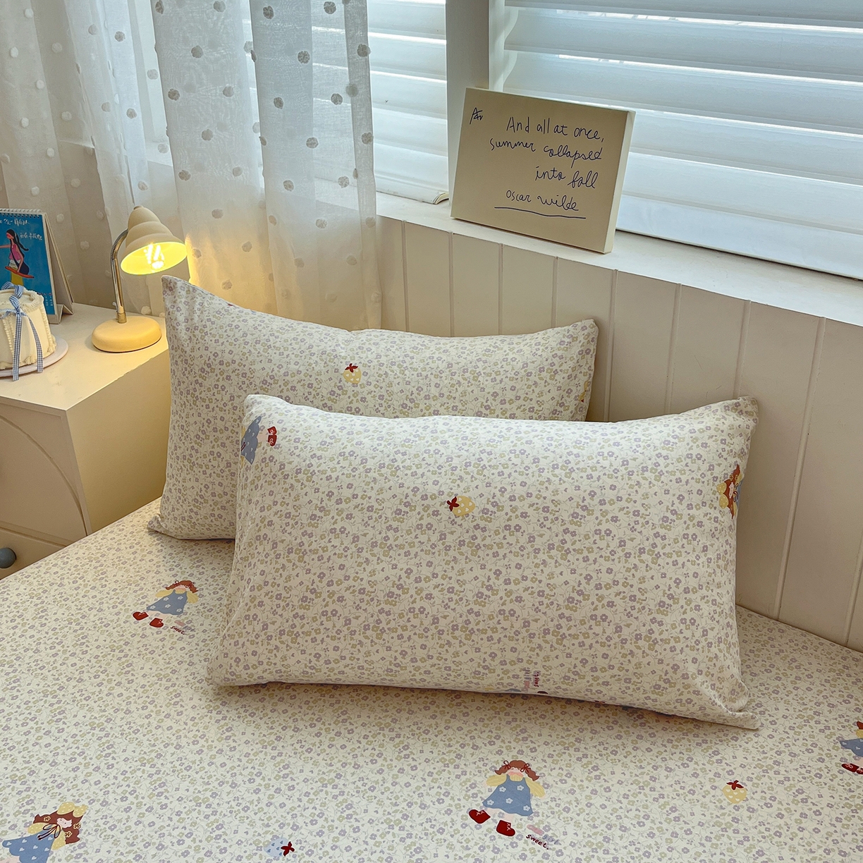 91家纺网 家纺一手货源 找家纺 桃子家居 2026新款纯棉全棉单品印花卡通可爱少女床单床笠枕套系列 棉单品-紫花女孩