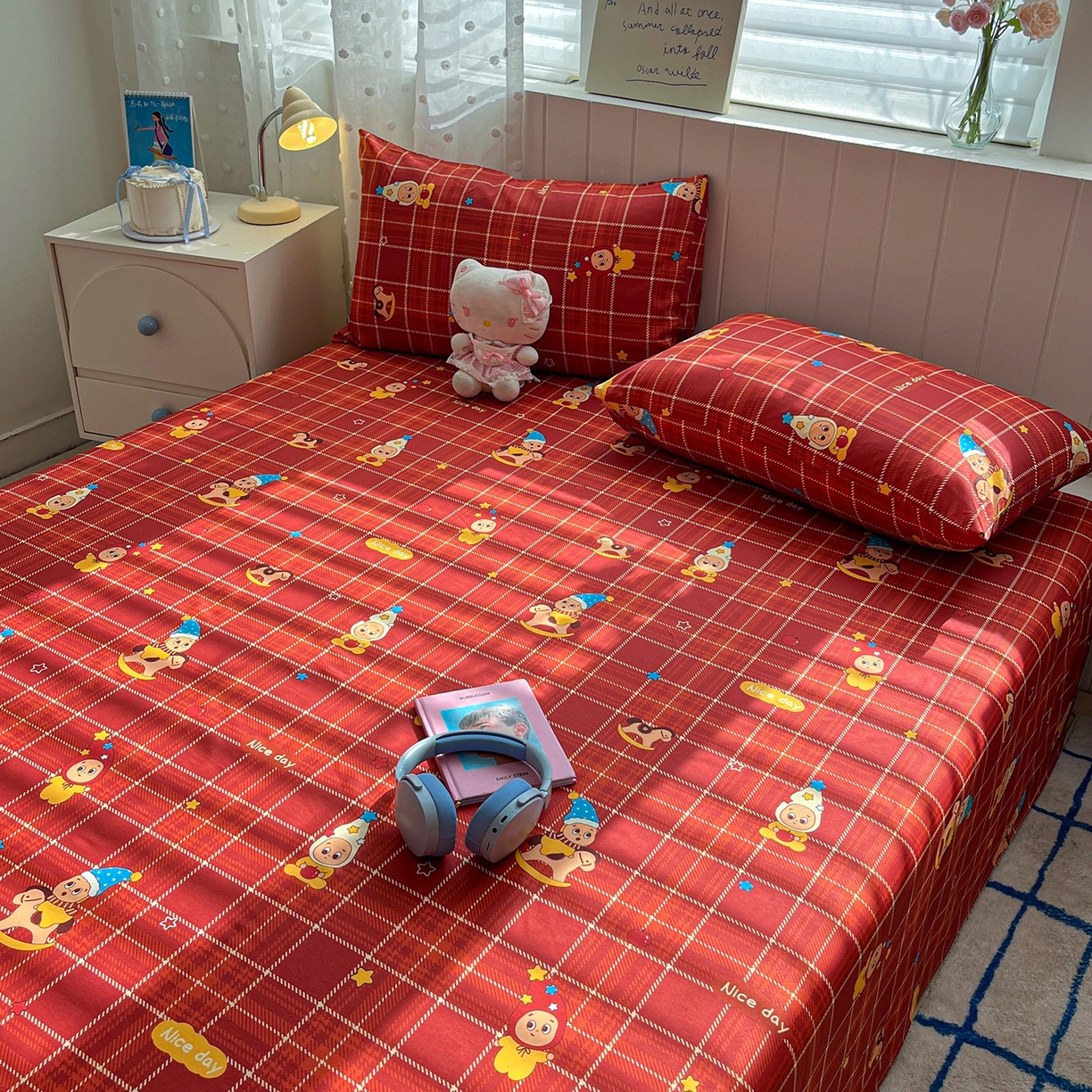 91家纺网 家纺一手货源 找家纺 桃子家居 2026新款纯棉全棉单品印花卡通可爱少女床单床笠枕套系列 棉单品-棕糖星星