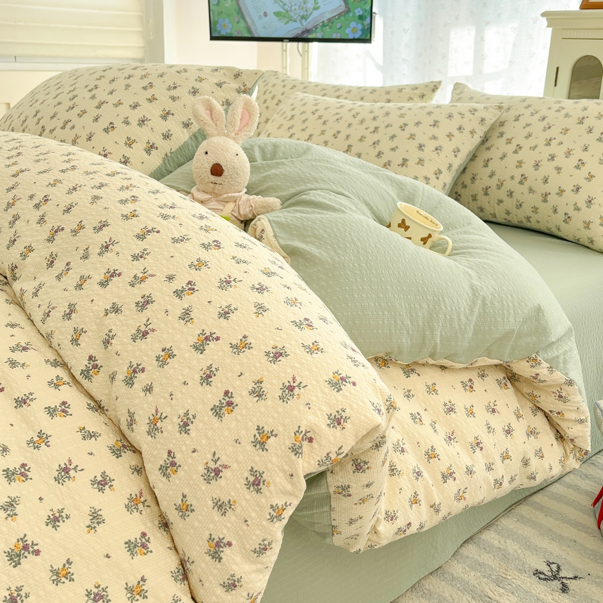 91家纺网 家纺一手货源 找家纺 （总）玉海棠家纺 2026新款直播爆款高品质高克重泡泡纱泡芙纱四件套