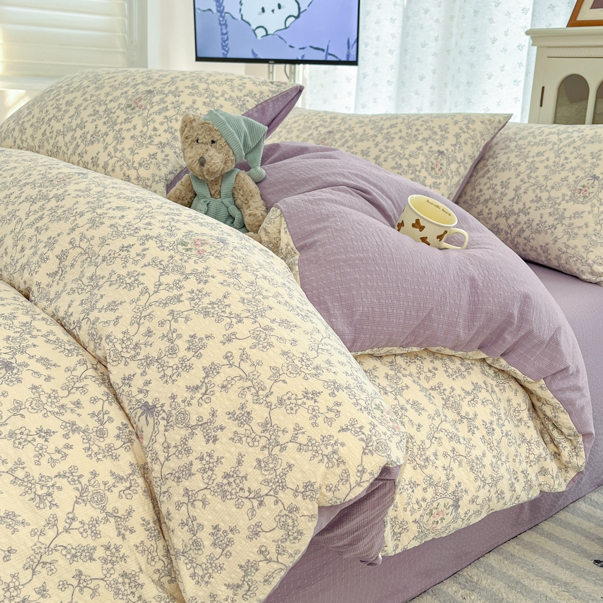 91家纺网 家纺一手货源 找家纺 （总）玉海棠家纺 2026新款直播爆款高品质高克重泡泡纱泡芙纱四件套