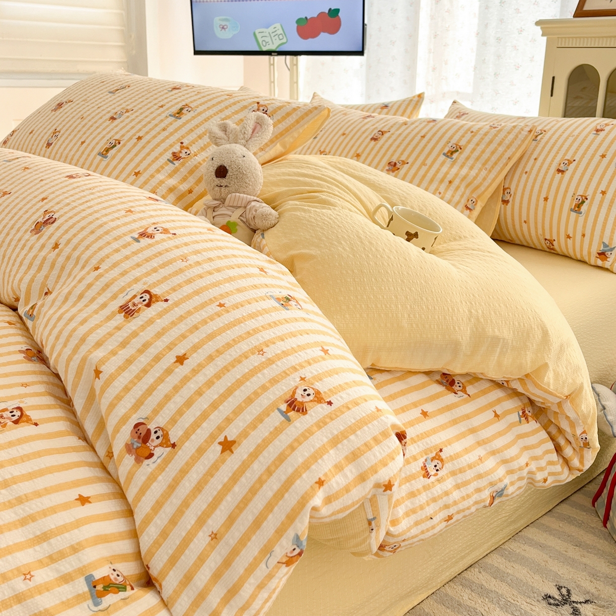 91家纺网 家纺一手货源 找家纺 （总）玉海棠家纺 2026新款直播爆款高品质高克重泡泡纱泡芙纱四件套