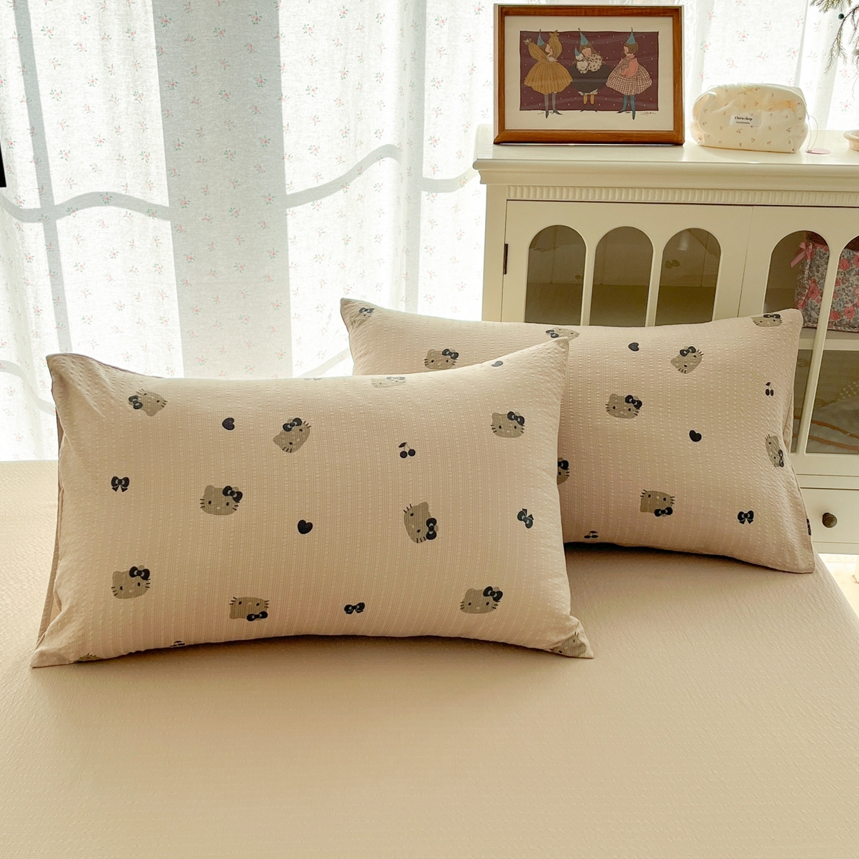 91家纺网 家纺一手货源 找家纺 玉海棠家纺 2026新款直播爆款高品质高克重泡泡纱泡芙纱四件套 咖色凯蒂