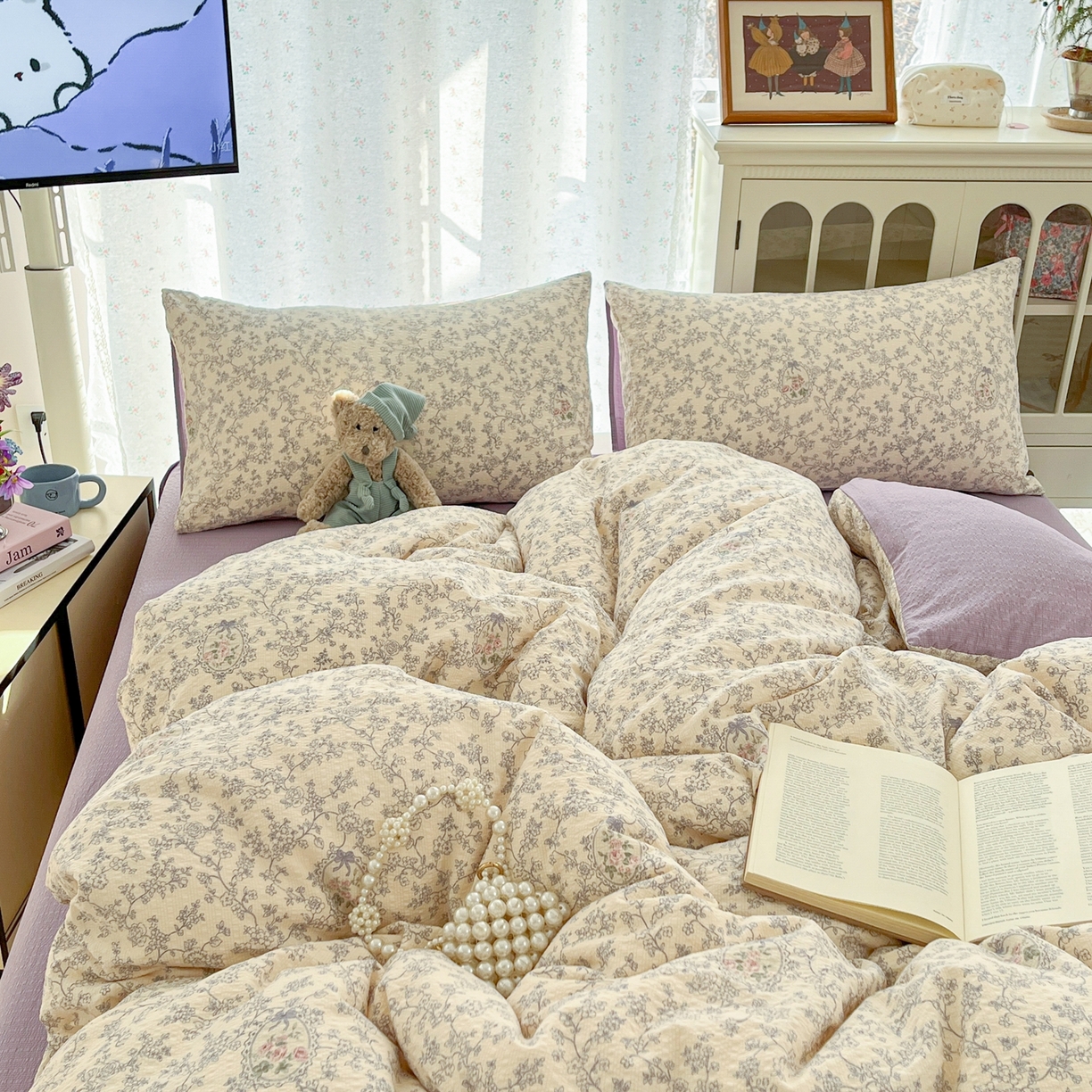 91家纺网 家纺一手货源 找家纺 玉海棠家纺 2026新款直播爆款高品质高克重泡泡纱泡芙纱四件套 连里枝