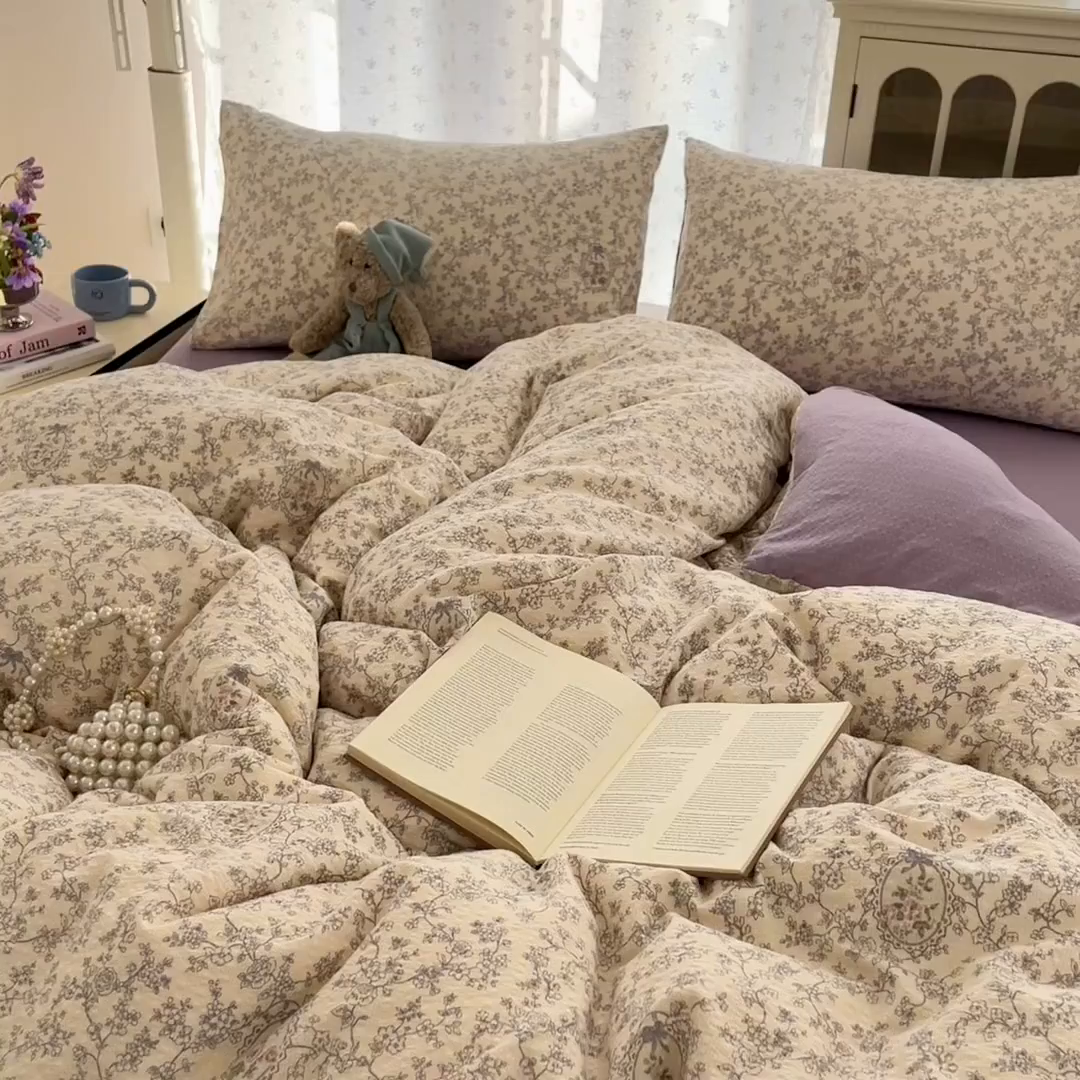 91家纺网 家纺一手货源 找家纺 玉海棠家纺 2026新款直播爆款高品质高克重泡泡纱泡芙纱四件套 连里枝