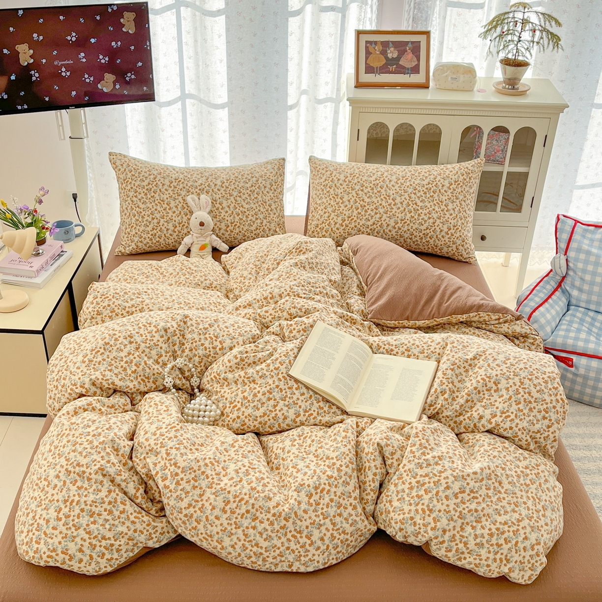 91家纺网 家纺一手货源 找家纺 玉海棠家纺 2026新款直播爆款高品质高克重泡泡纱泡芙纱四件套 满满