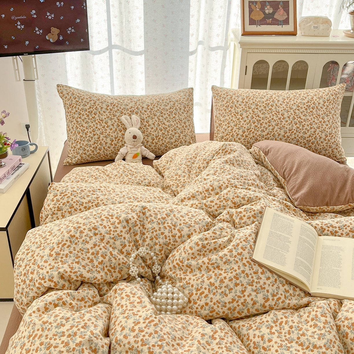 91家纺网 家纺一手货源 找家纺 玉海棠家纺 2026新款直播爆款高品质高克重泡泡纱泡芙纱四件套 满满