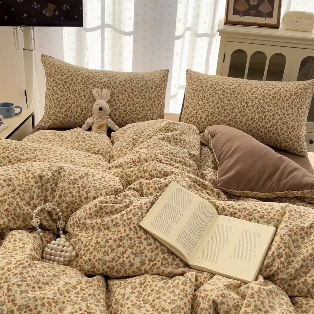 91家纺网 家纺一手货源 找家纺 玉海棠家纺 2026新款直播爆款高品质高克重泡泡纱泡芙纱四件套 满满