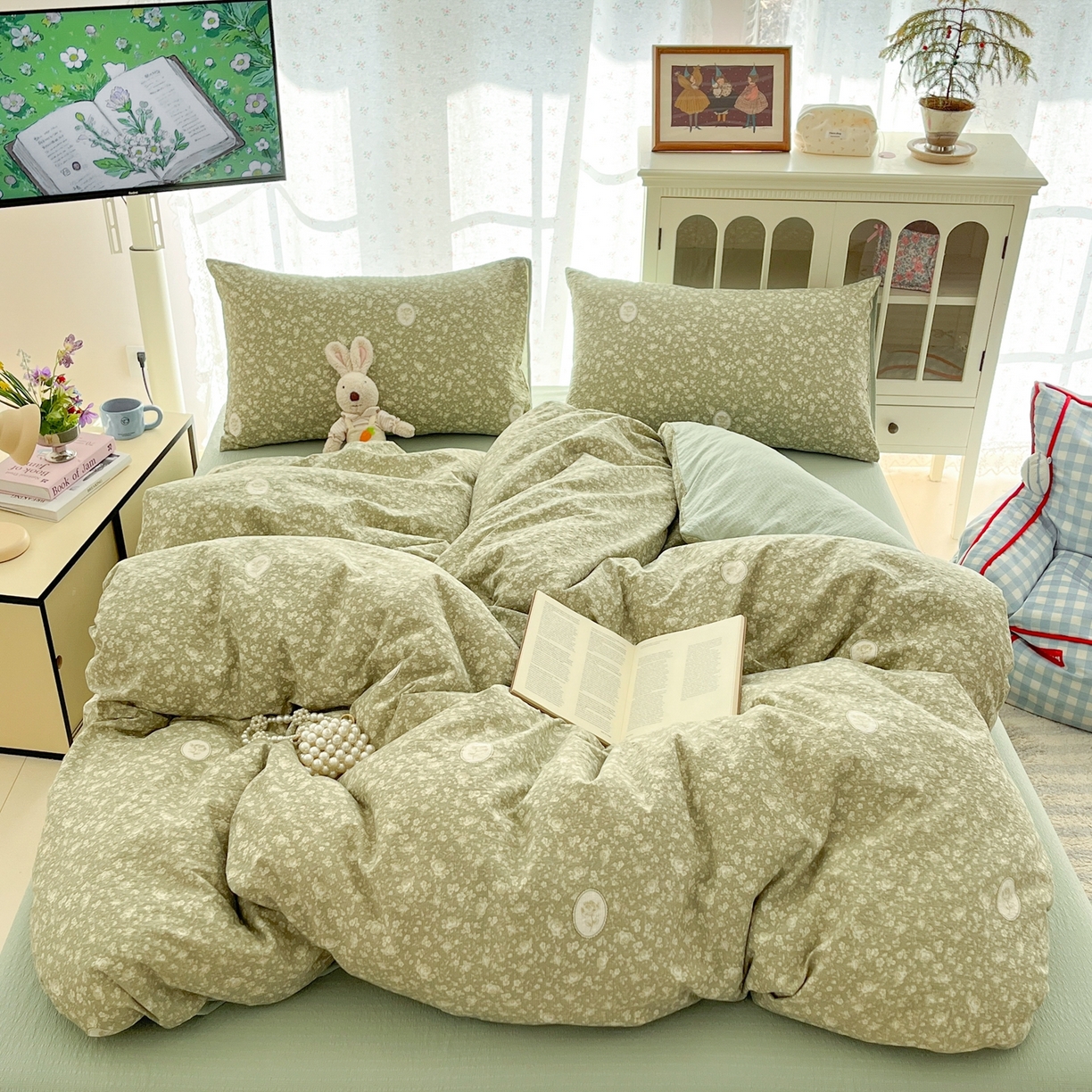 91家纺网 家纺一手货源 找家纺 玉海棠家纺 2026新款直播爆款高品质高克重泡泡纱泡芙纱四件套 玫瑰庄园