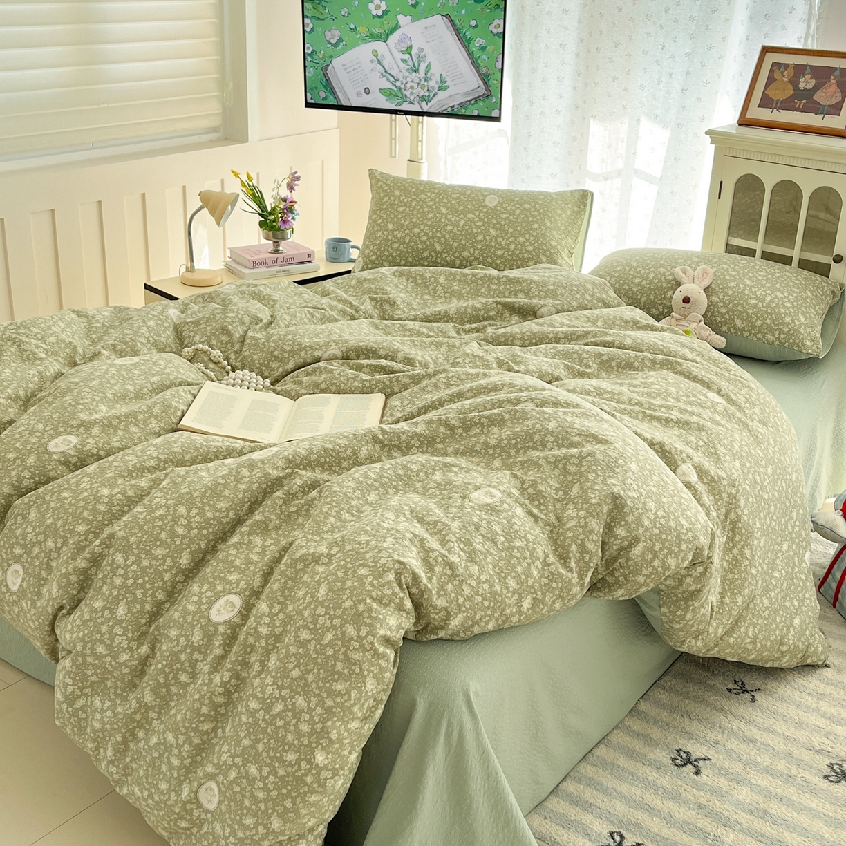 91家纺网 家纺一手货源 找家纺 玉海棠家纺 2026新款直播爆款高品质高克重泡泡纱泡芙纱四件套 玫瑰庄园