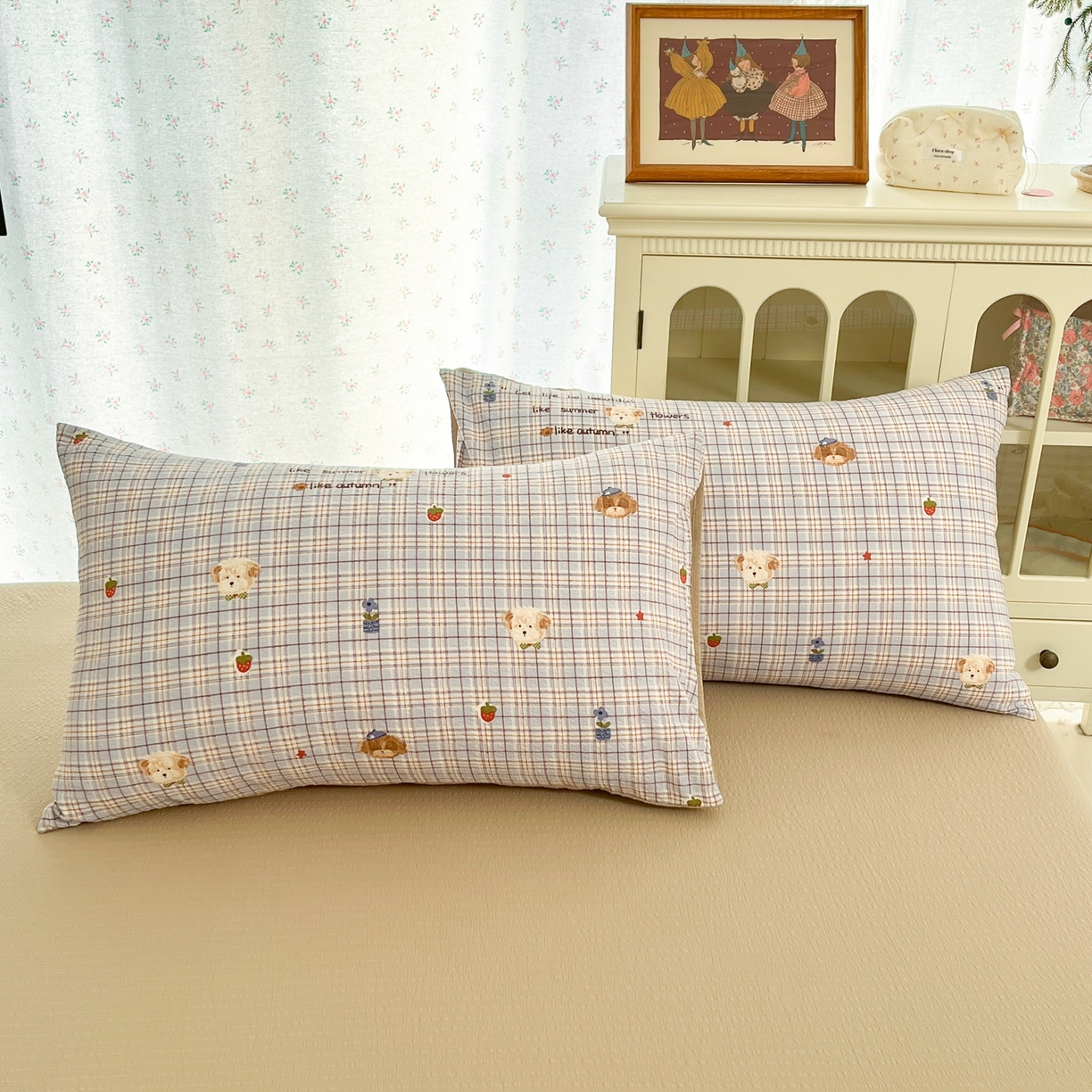 91家纺网 家纺一手货源 找家纺 玉海棠家纺 2026新款直播爆款高品质高克重泡泡纱泡芙纱四件套 萌物多多