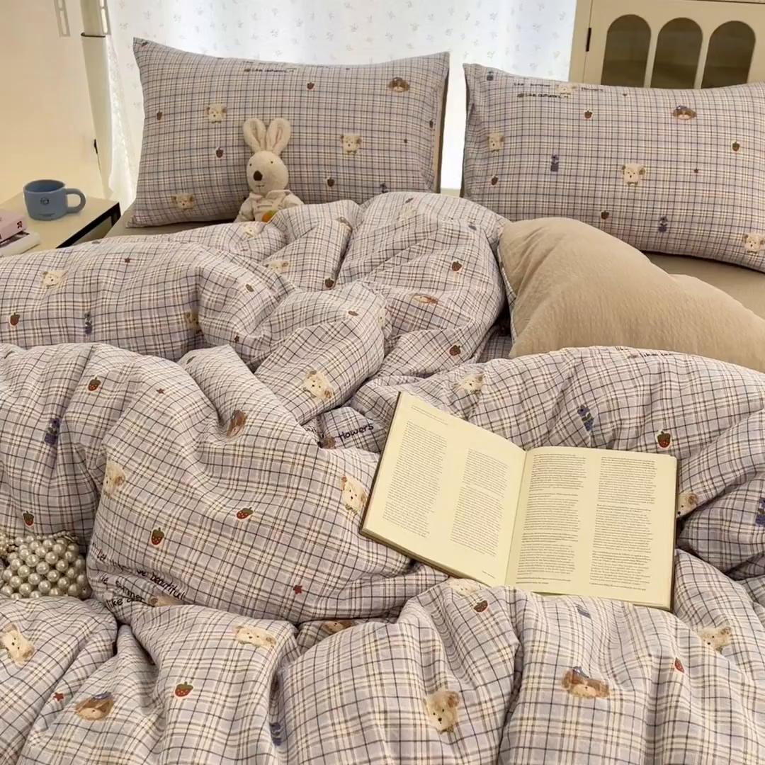 91家纺网 家纺一手货源 找家纺 玉海棠家纺 2026新款直播爆款高品质高克重泡泡纱泡芙纱四件套 萌物多多