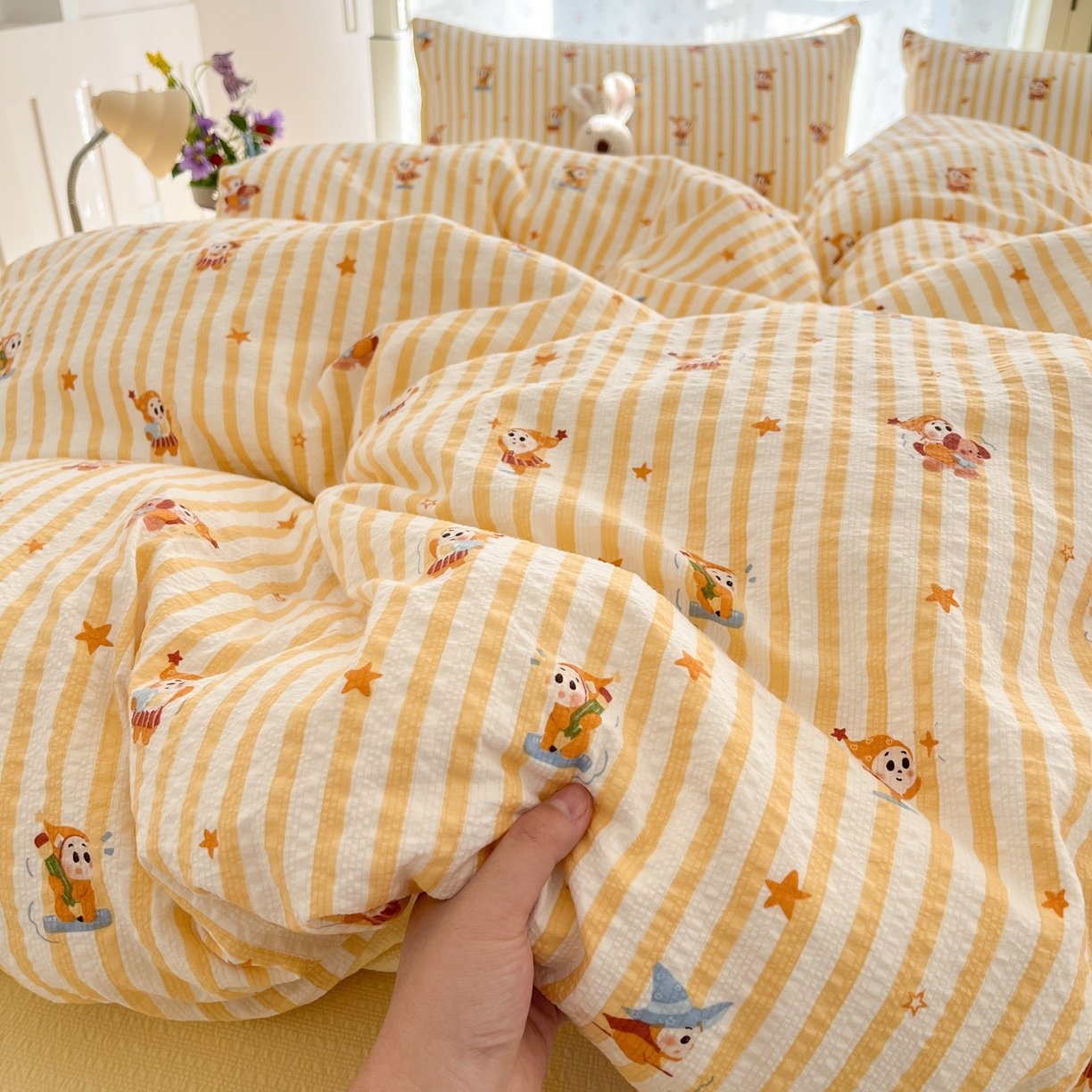 91家纺网 家纺一手货源 找家纺 玉海棠家纺 2026新款直播爆款高品质高克重泡泡纱泡芙纱四件套 魔法星星