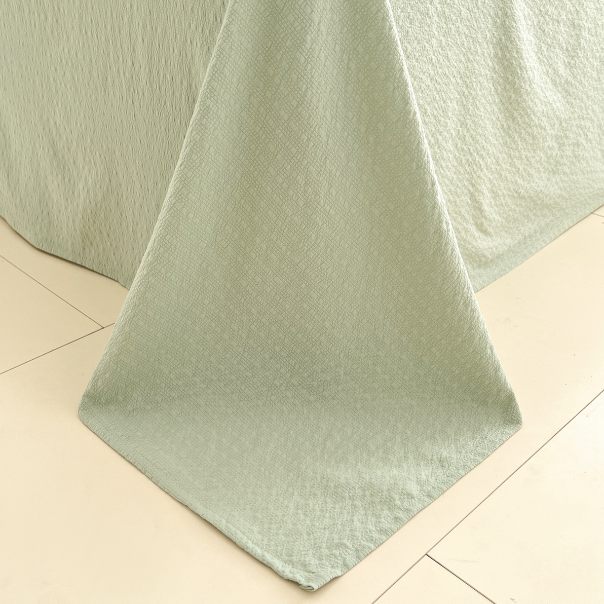 91家纺网 家纺一手货源 找家纺 玉海棠家纺 2026新款直播爆款高品质高克重泡泡纱泡芙纱四件套 抹茶爱心