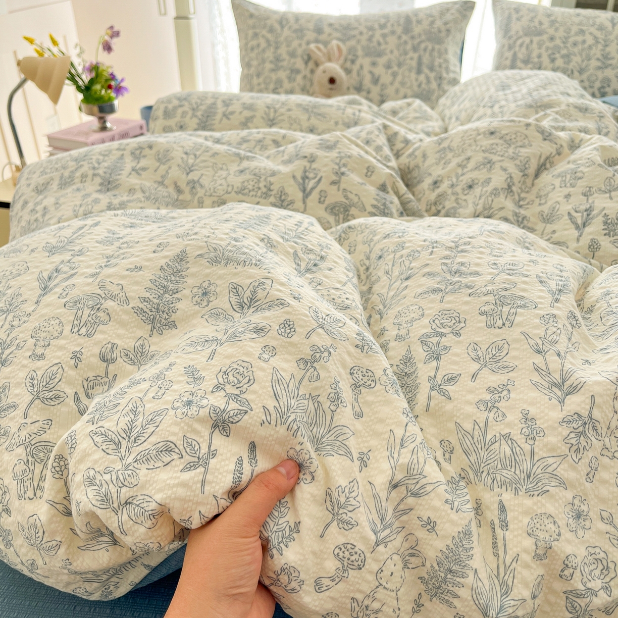 91家纺网 家纺一手货源 找家纺 玉海棠家纺 2026新款直播爆款高品质高克重泡泡纱泡芙纱四件套 浅陌