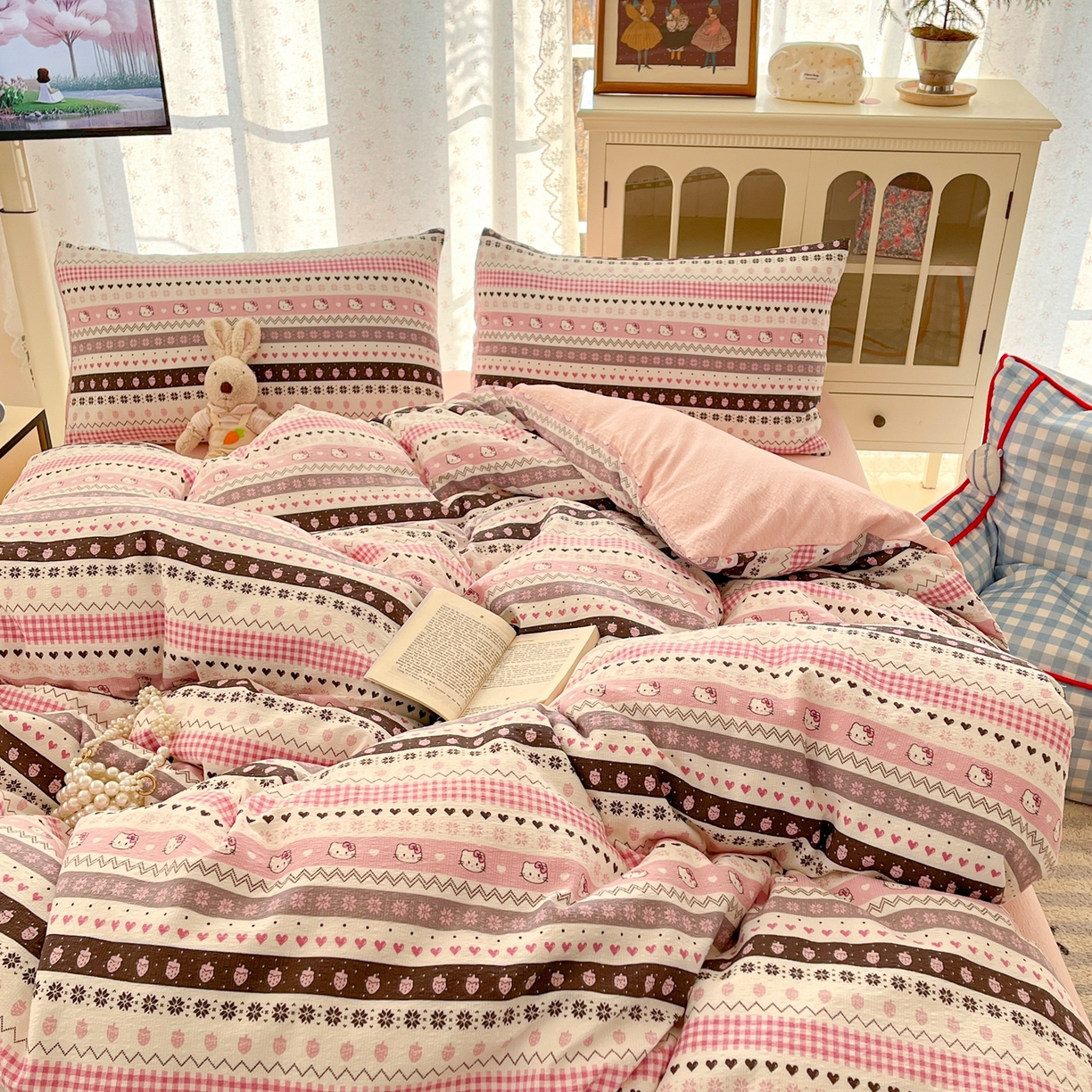 91家纺网 家纺一手货源 找家纺 玉海棠家纺 2026新款直播爆款高品质高克重泡泡纱泡芙纱四件套 甜心