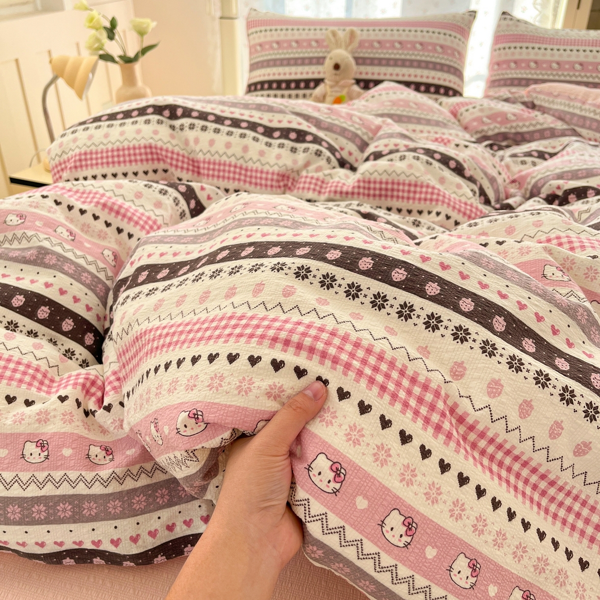 91家纺网 家纺一手货源 找家纺 玉海棠家纺 2026新款直播爆款高品质高克重泡泡纱泡芙纱四件套 甜心