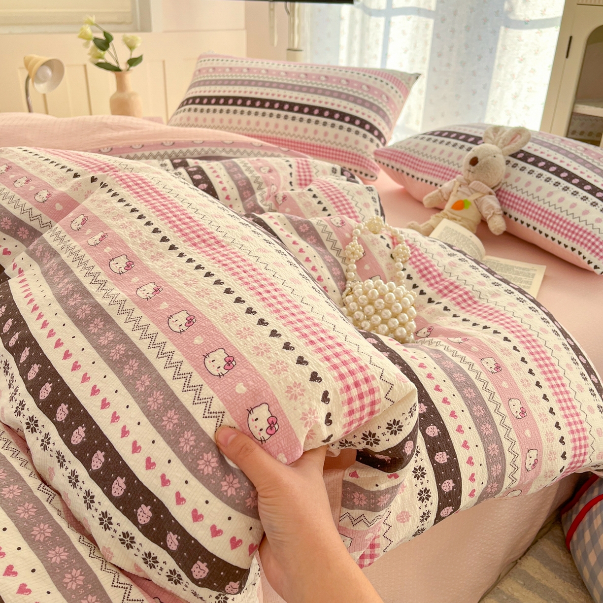 91家纺网 家纺一手货源 找家纺 玉海棠家纺 2026新款直播爆款高品质高克重泡泡纱泡芙纱四件套 甜心