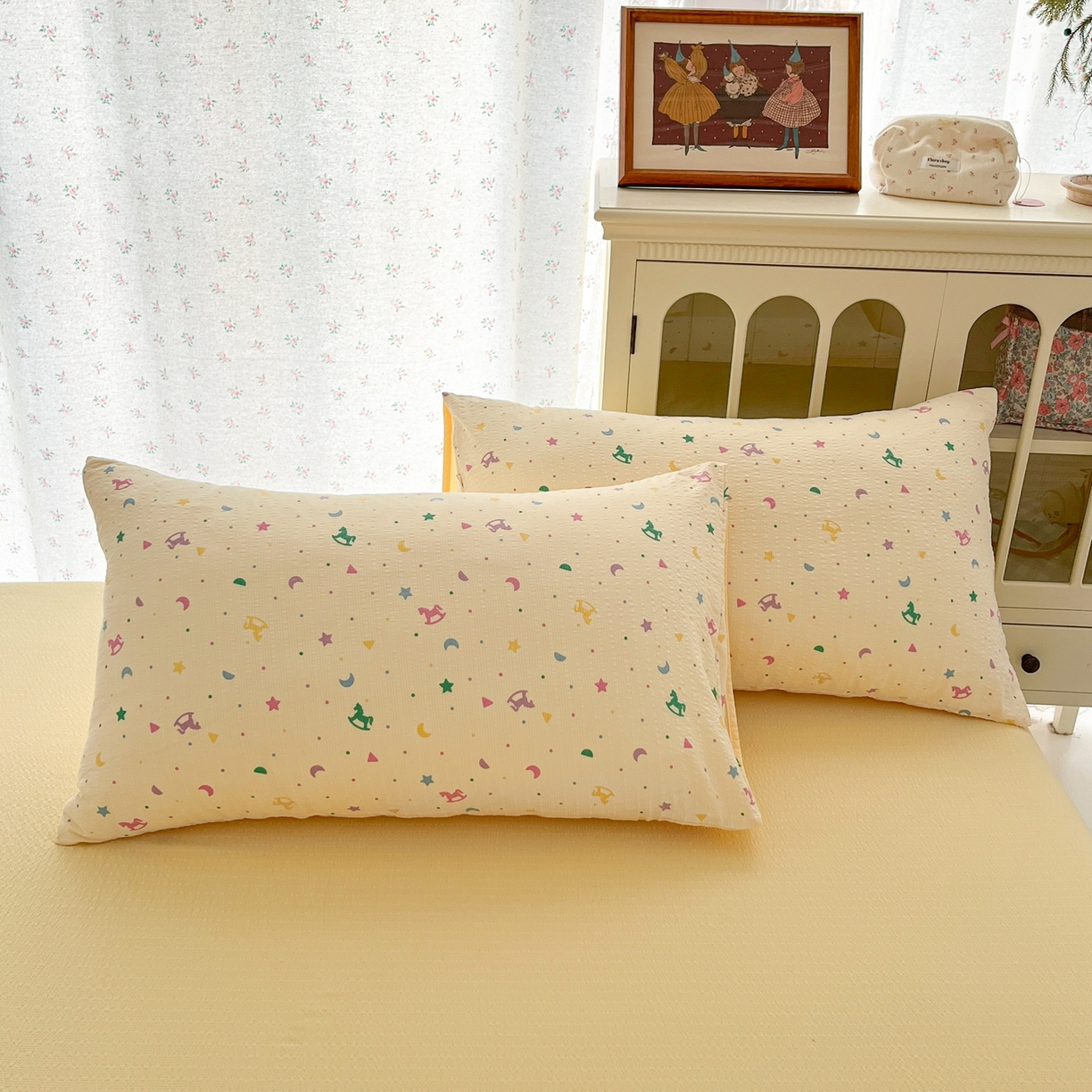 91家纺网 家纺一手货源 找家纺 玉海棠家纺 2026新款直播爆款高品质高克重泡泡纱泡芙纱四件套 童趣星空