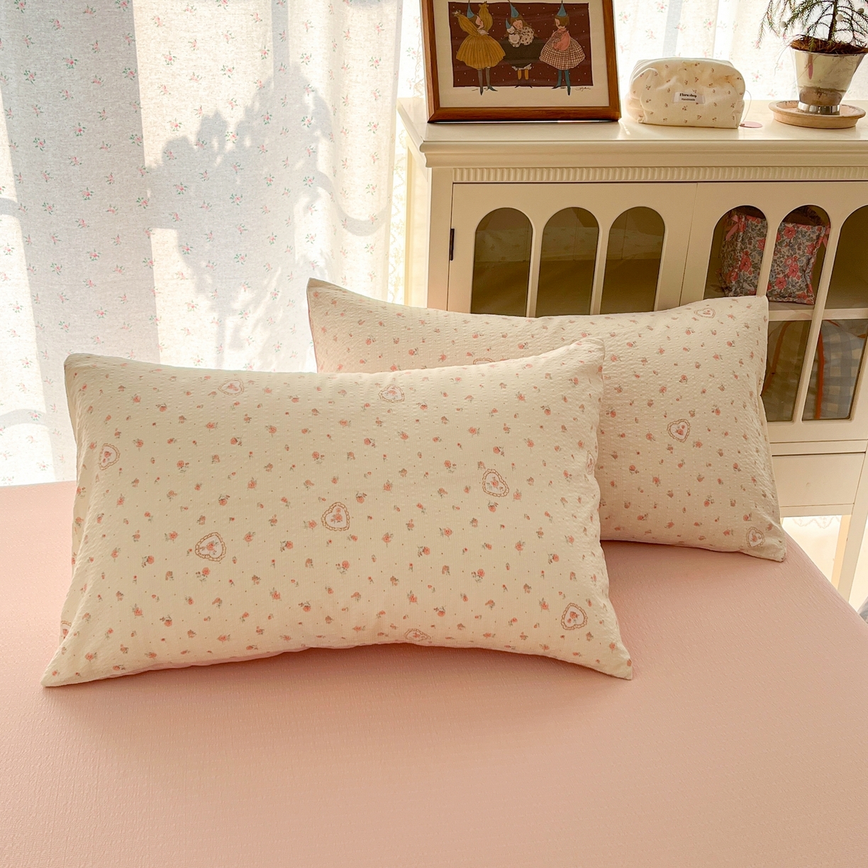 91家纺网 家纺一手货源 找家纺 玉海棠家纺 2026新款直播爆款高品质高克重泡泡纱泡芙纱四件套 温柔小花