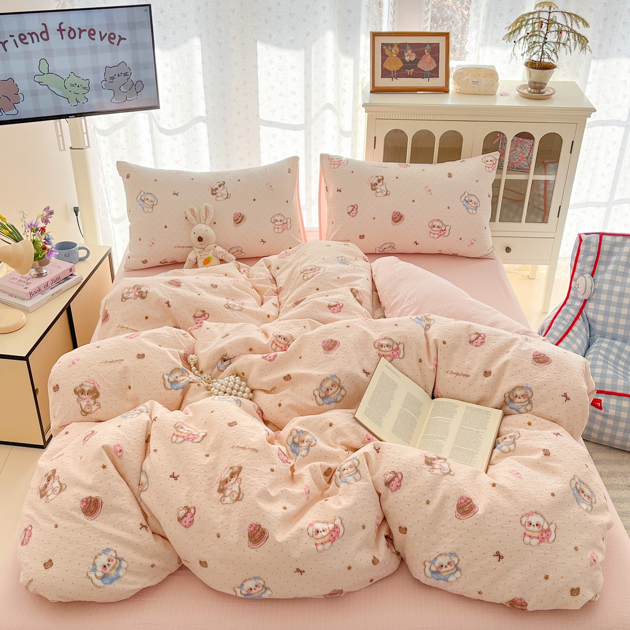 91家纺网 家纺一手货源 找家纺 玉海棠家纺 2026新款直播爆款高品质高克重泡泡纱泡芙纱四件套 我的宝贝