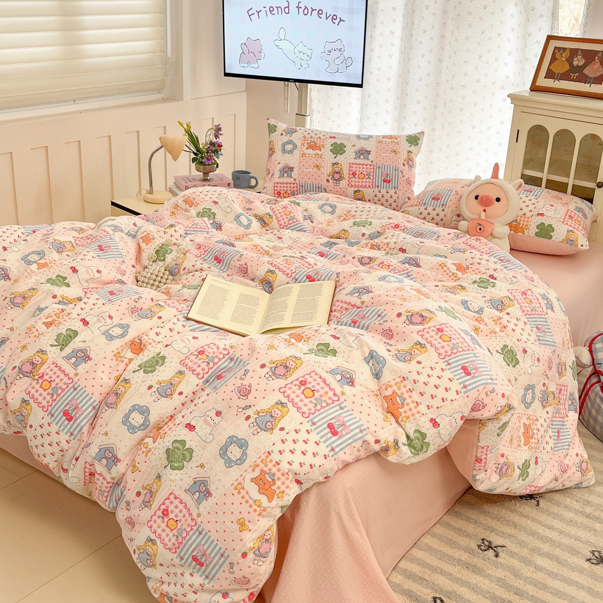 91家纺网 家纺一手货源 找家纺 玉海棠家纺 2026新款直播爆款高品质高克重泡泡纱泡芙纱四件套 小公主