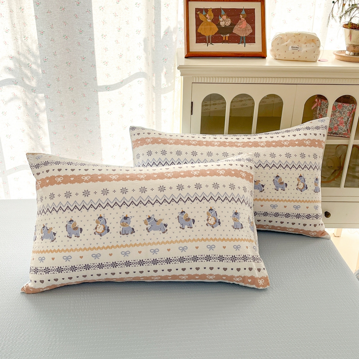 91家纺网 家纺一手货源 找家纺 玉海棠家纺 2026新款直播爆款高品质高克重泡泡纱泡芙纱四件套 小马驹