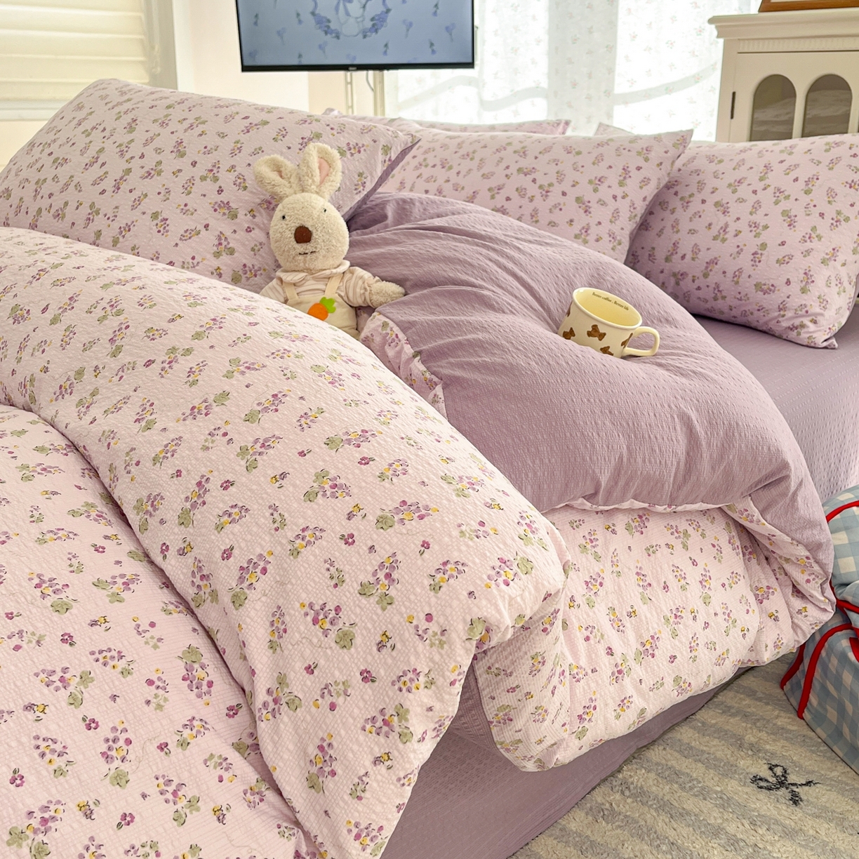 玉海棠家纺 2026新款直播爆款高品质高克重泡泡纱泡芙纱四件套 小葡萄