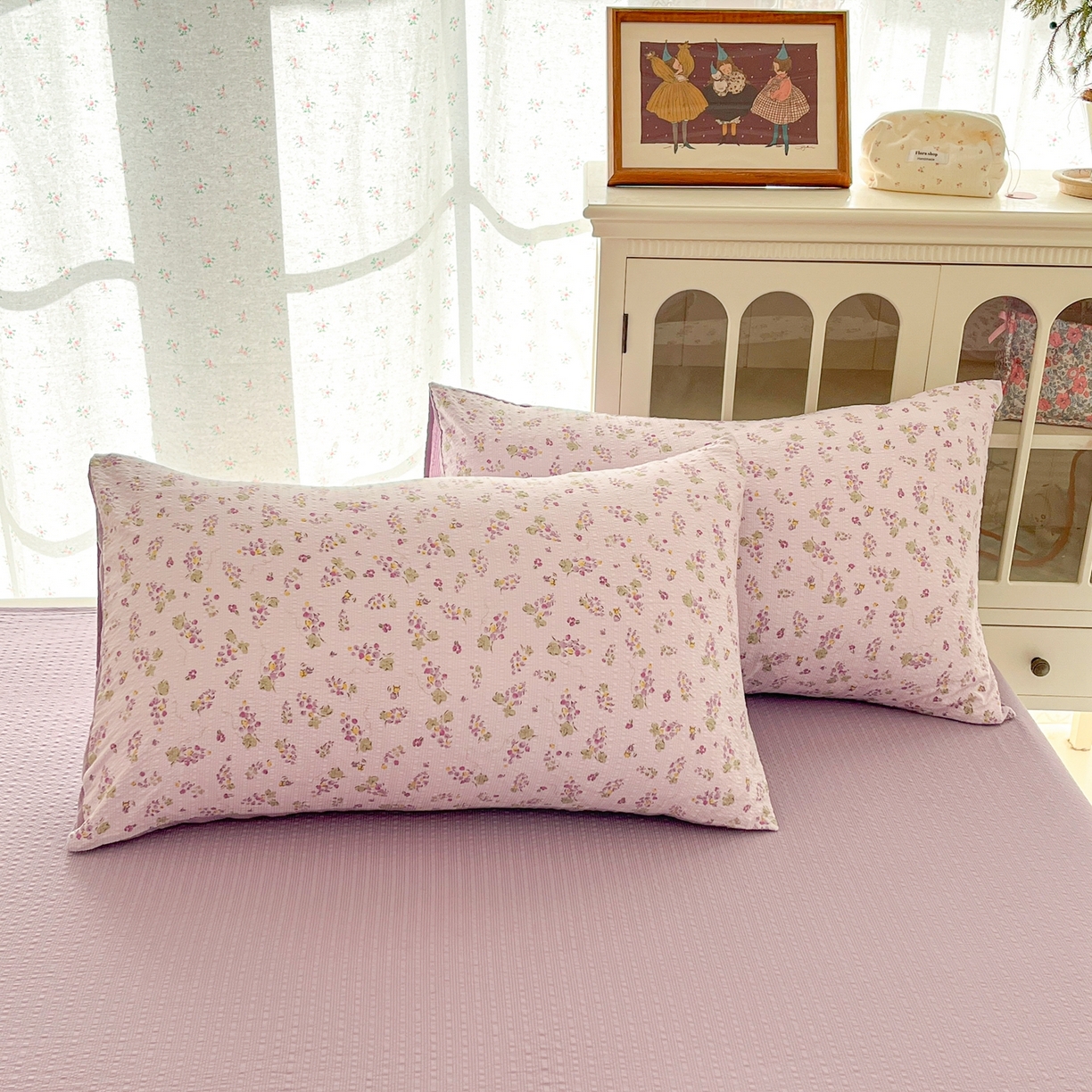 91家纺网 家纺一手货源 找家纺 玉海棠家纺 2026新款直播爆款高品质高克重泡泡纱泡芙纱四件套 小葡萄