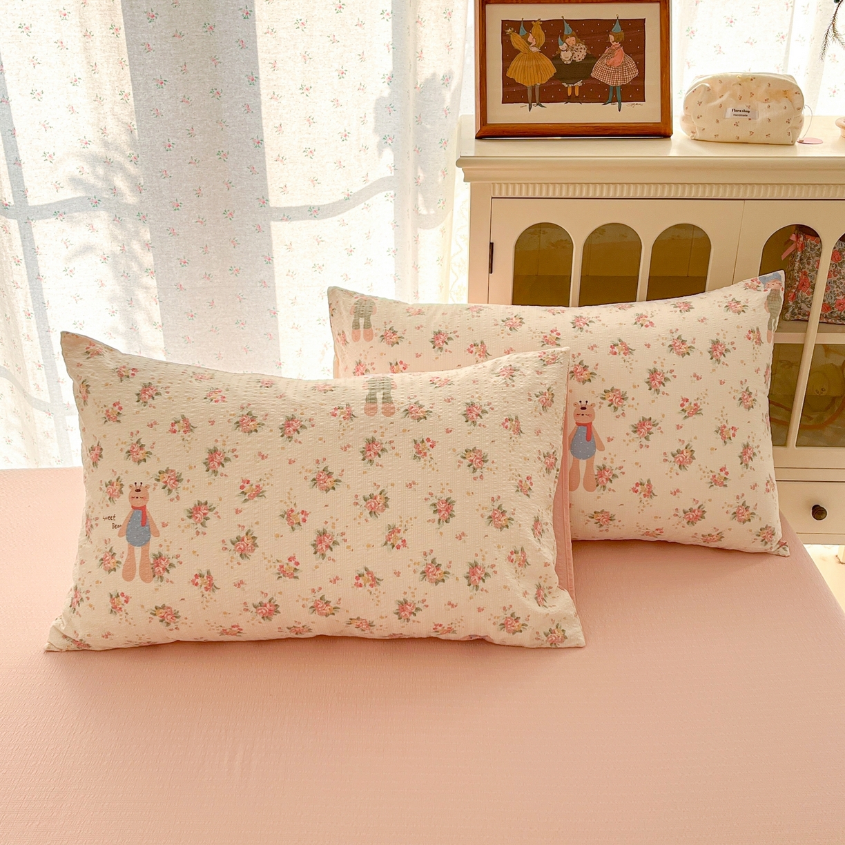 91家纺网 家纺一手货源 找家纺 玉海棠家纺 2026新款直播爆款高品质高克重泡泡纱泡芙纱四件套 绽放兔兔