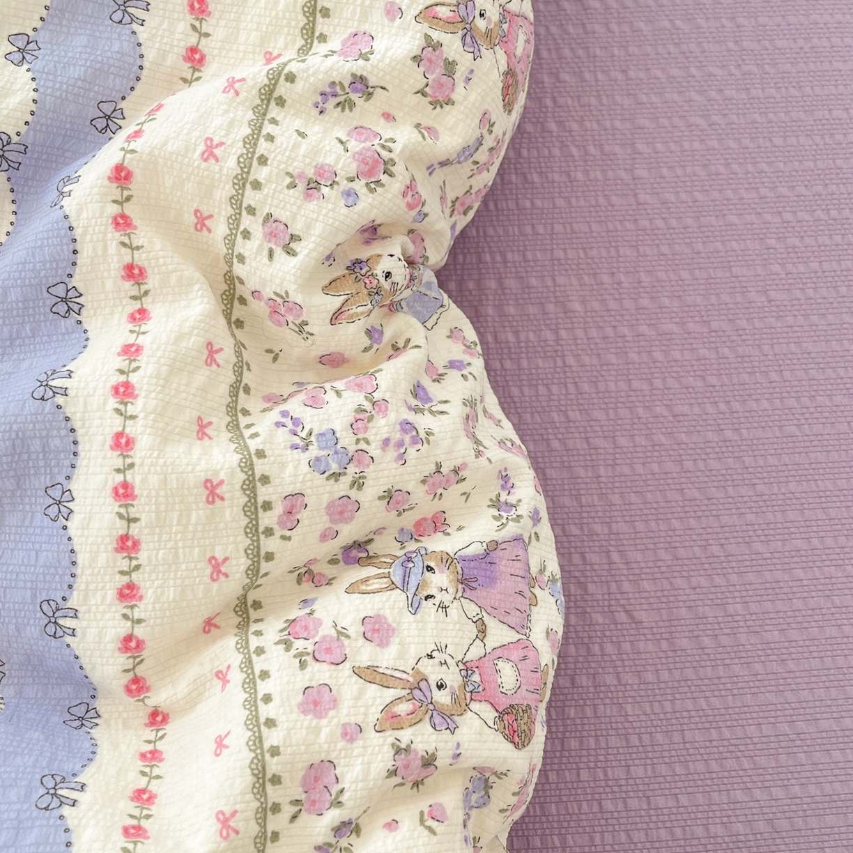 91家纺网 家纺一手货源 找家纺 玉海棠家纺 2026新款直播爆款高品质高克重泡泡纱泡芙纱四件套 庄园小姐