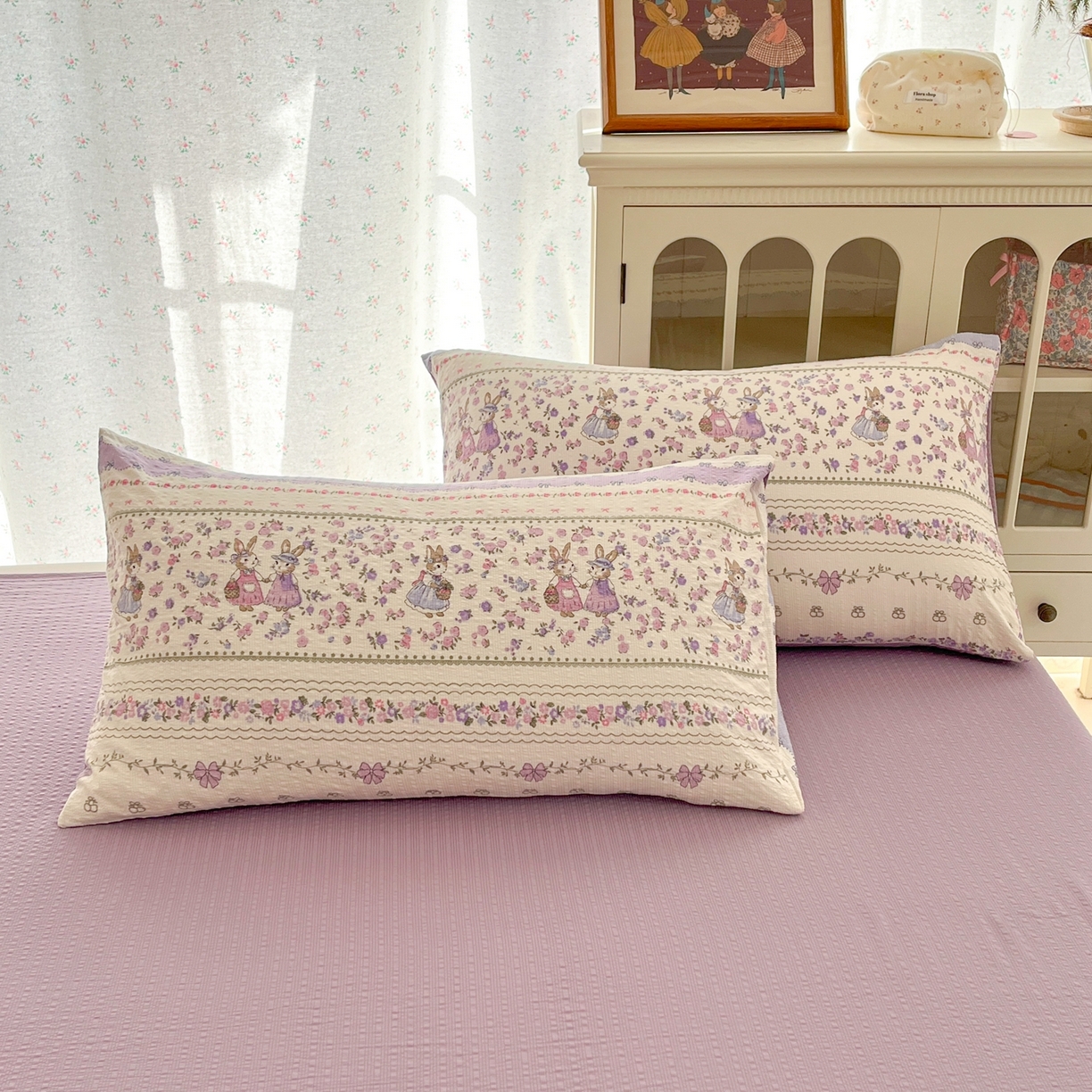 91家纺网 家纺一手货源 找家纺 玉海棠家纺 2026新款直播爆款高品质高克重泡泡纱泡芙纱四件套 庄园小姐