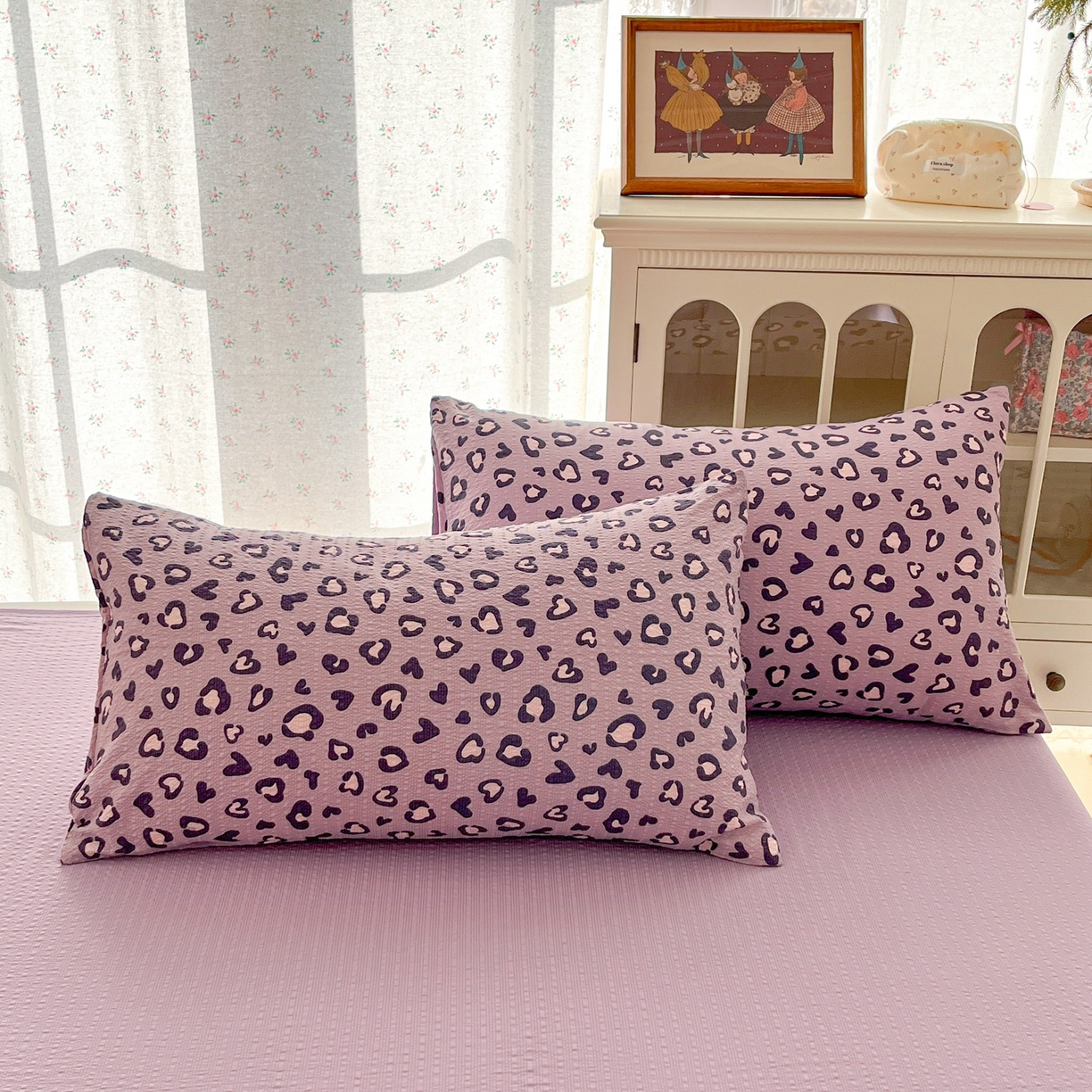 91家纺网 家纺一手货源 找家纺 玉海棠家纺 2026新款直播爆款高品质高克重泡泡纱泡芙纱四件套 紫豹纹