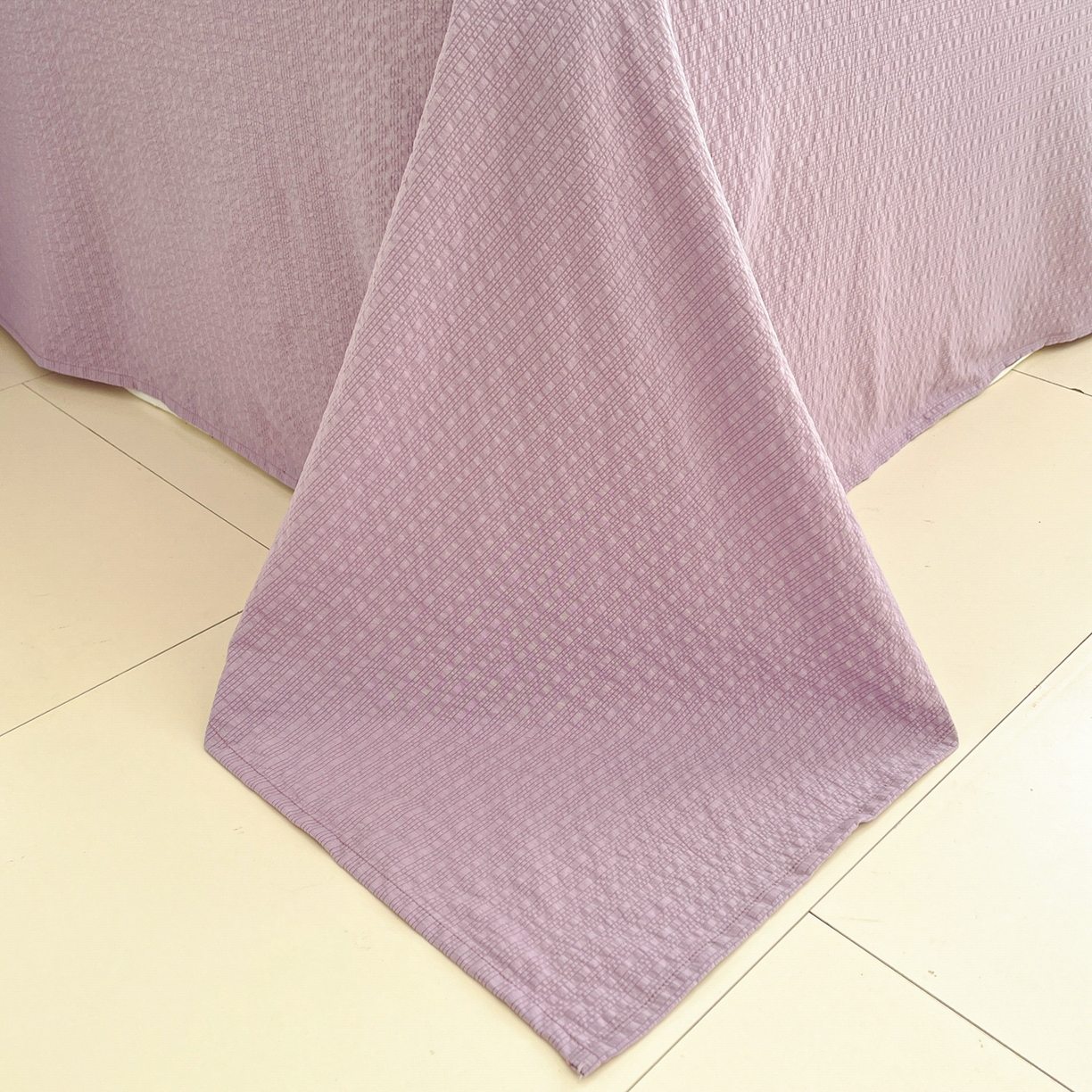 91家纺网 家纺一手货源 找家纺 玉海棠家纺 2026新款直播爆款高品质高克重泡泡纱泡芙纱四件套 紫色小花